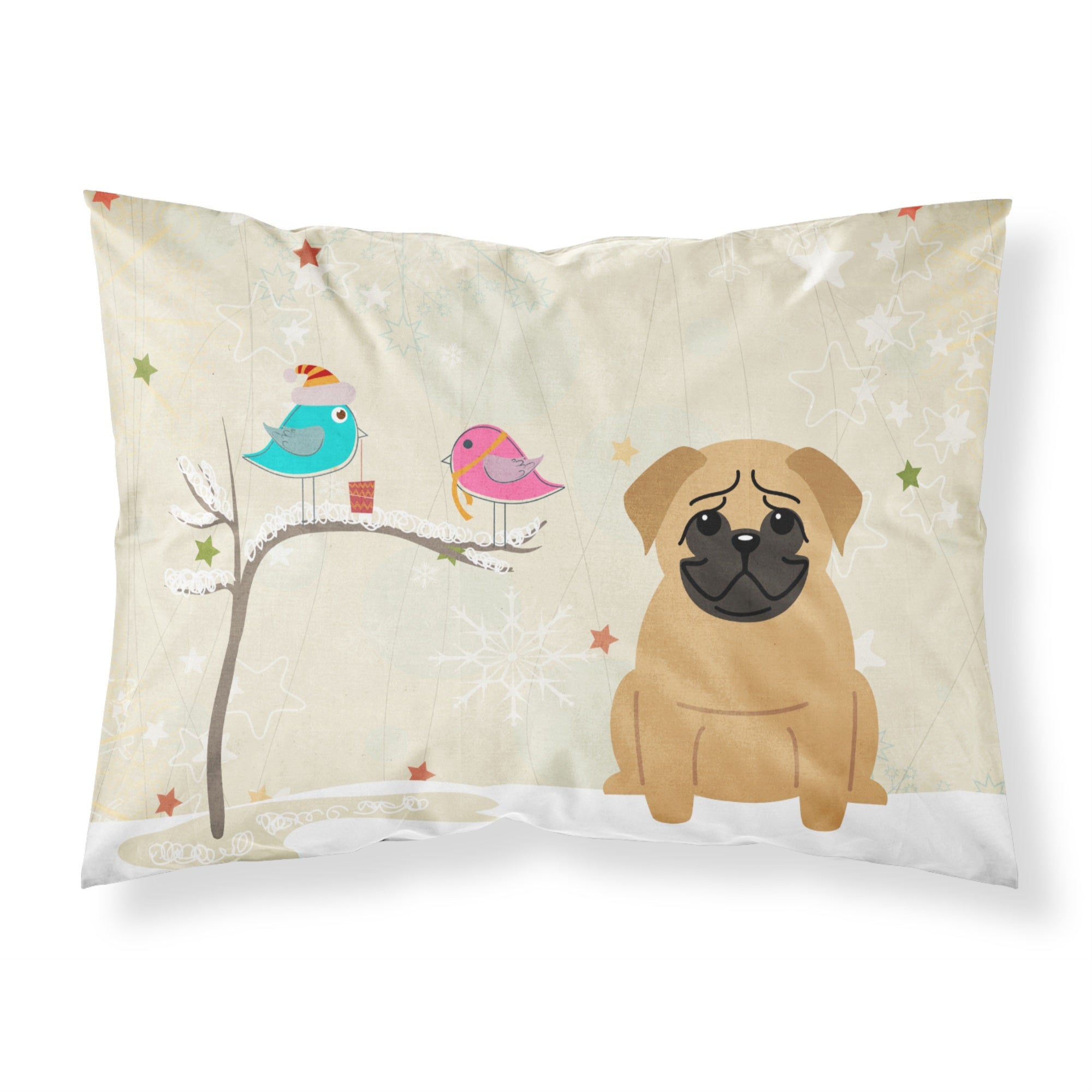 'Caroline'S Treasures Christmas Presents Between Friends Pug Brown Fabric Standard Pillowcase Bb2479Pillowcase, Multicolor'