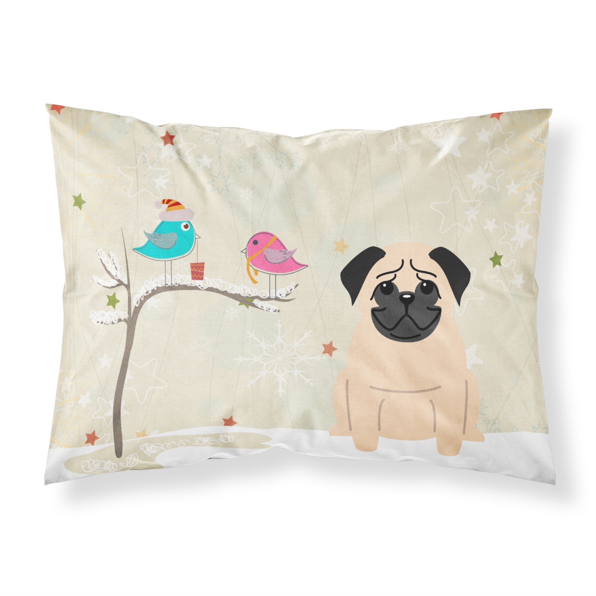 'Caroline'S Treasures Christmas Presents Between Friends Pug Fawn Fabric Standard Pillowcase Bb2480Pillowcase, Multicolor'
