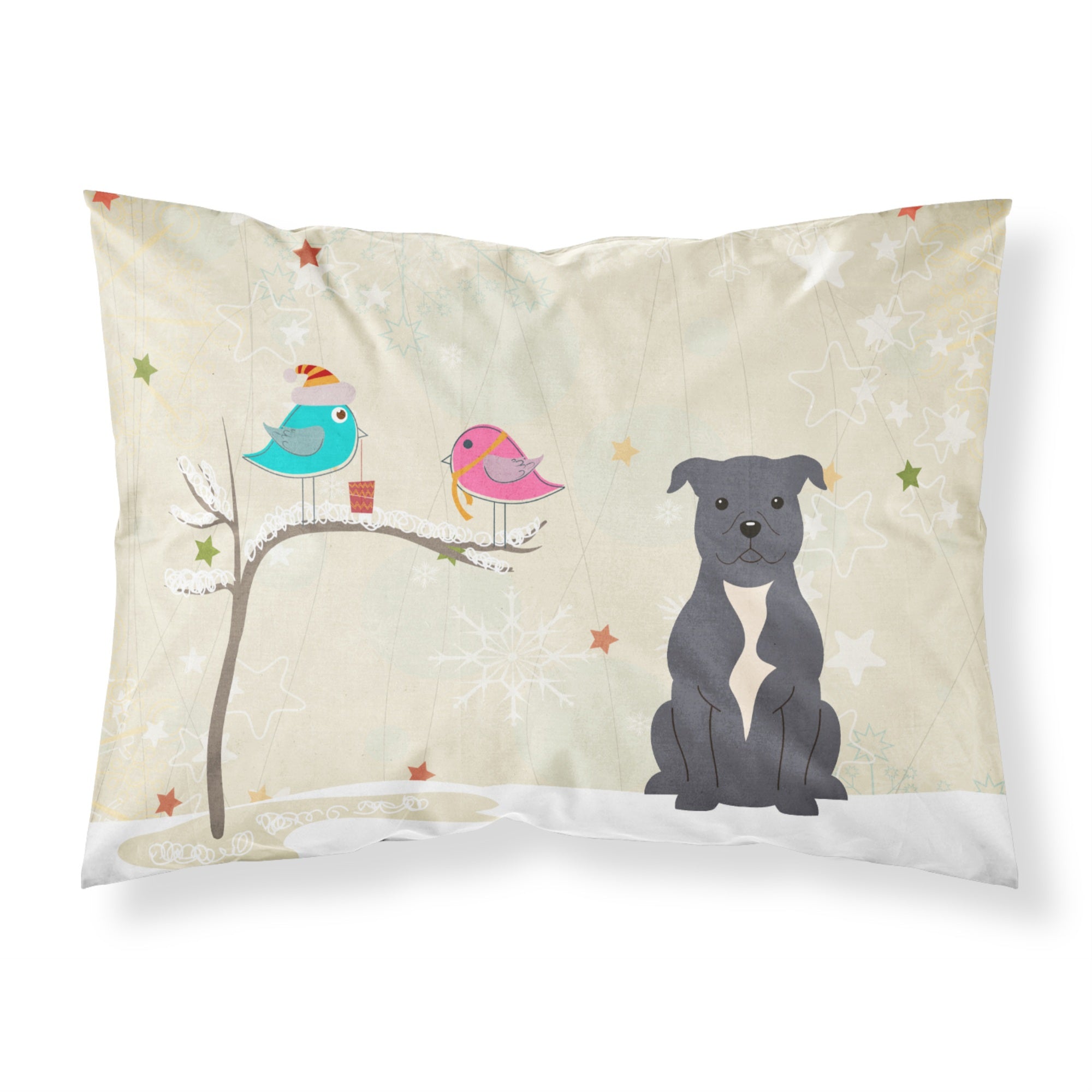 Caroline'S Treasures Christmas Presents Friends Staffordshire Bull Terrier Blue Fabric Standard Pillowcase Bb2518Pillowcase
