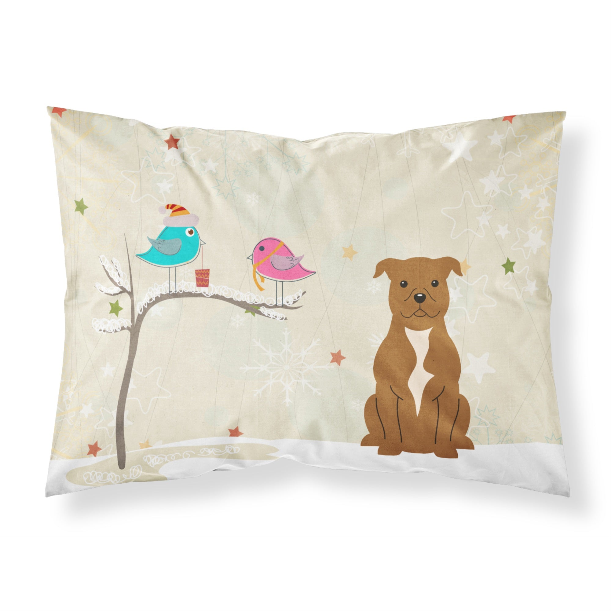 'Caroline'S Treasures Christmas Presents Between Friends Staffordshire Bull Terrier Brown Fabric Standard Pillowcase Bb2519Pill