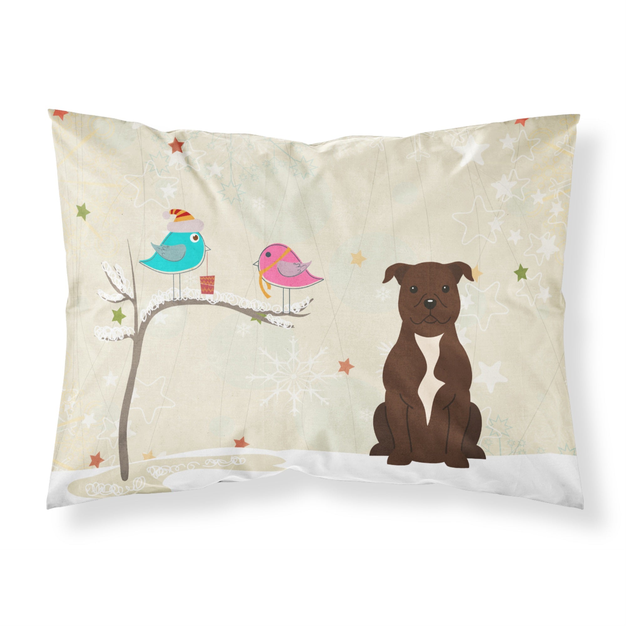 'Caroline'S Treasures Christmas Presents Between Friends Staffordshire Bull Terrier Chocolate Fabric Standard Pillowcase Bb2520