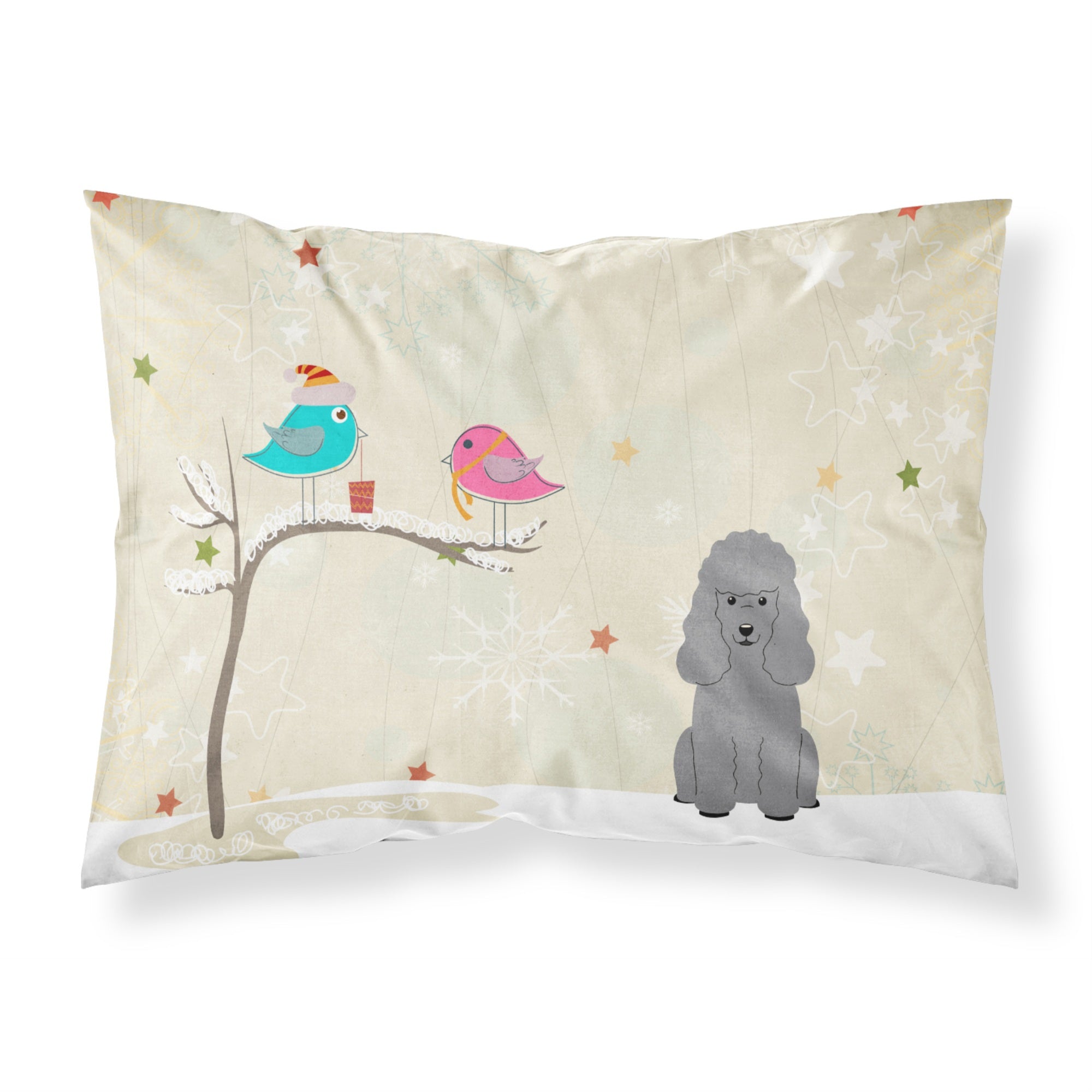 'Caroline'S Treasures Christmas Presents Between Friends Poodle Silver Fabric Standard Pillowcase Bb2540Pillowcase, Multicolor'