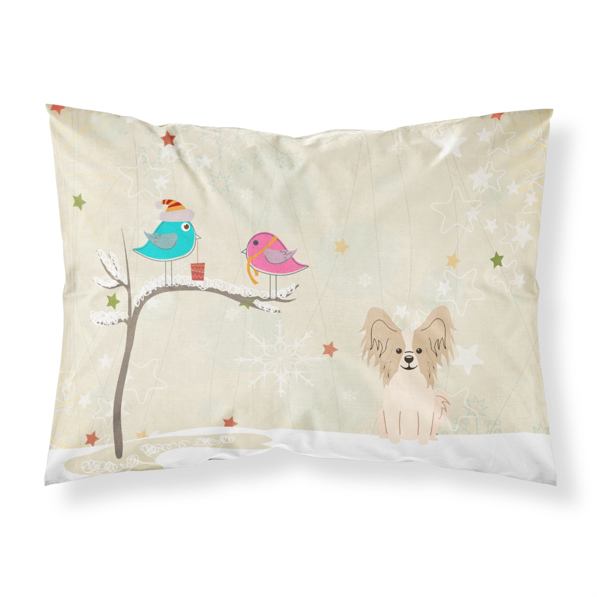 'Caroline'S Treasures Christmas Presents Between Friends Papillon Sable White Fabric Standard Pillowcase Bb2549Pillowcase, Mult
