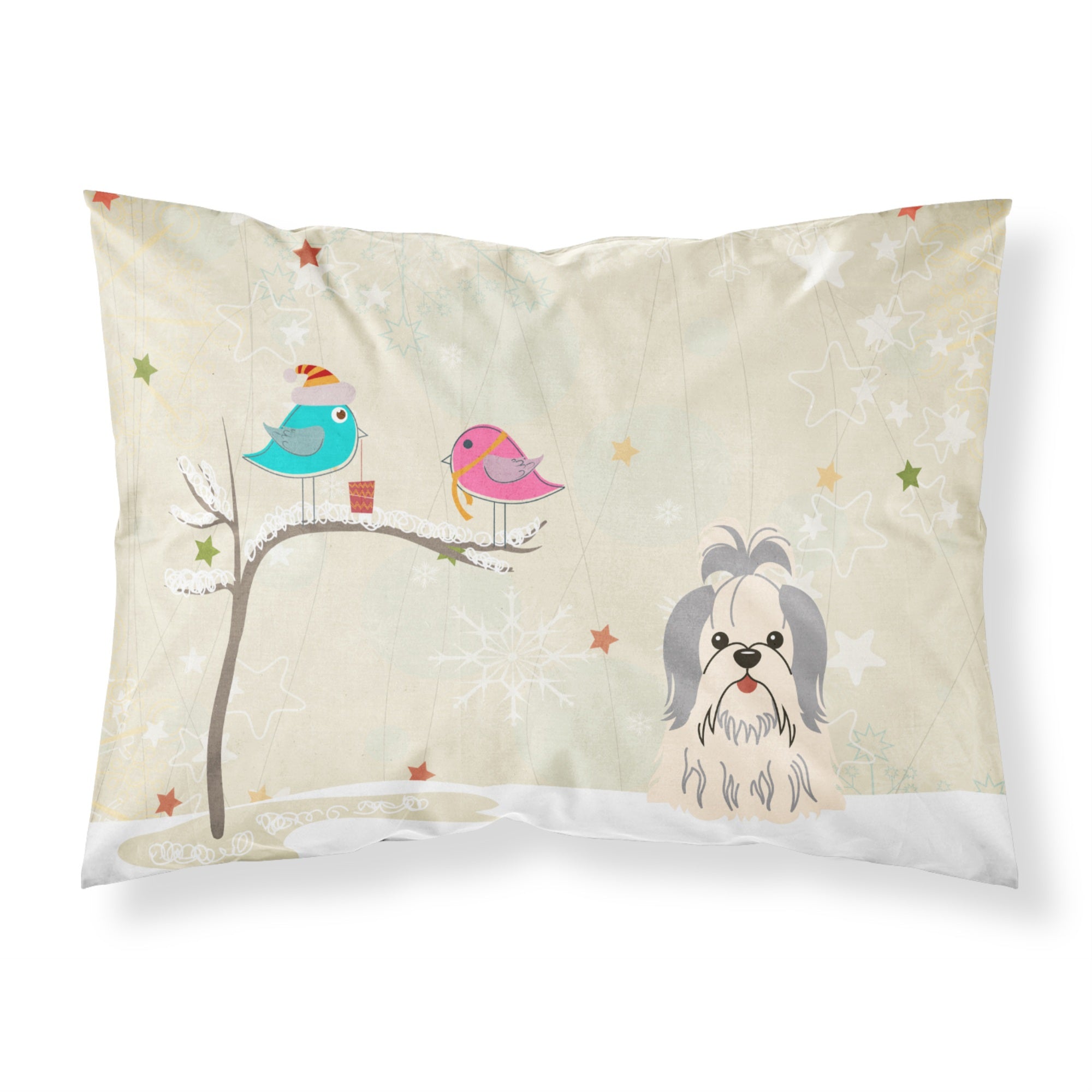 'Caroline'S Treasures Christmas Presents Between Friends Shih Tzu Silver White Fabric Standard Pillowcase Bb2557Pillowcase, Mul