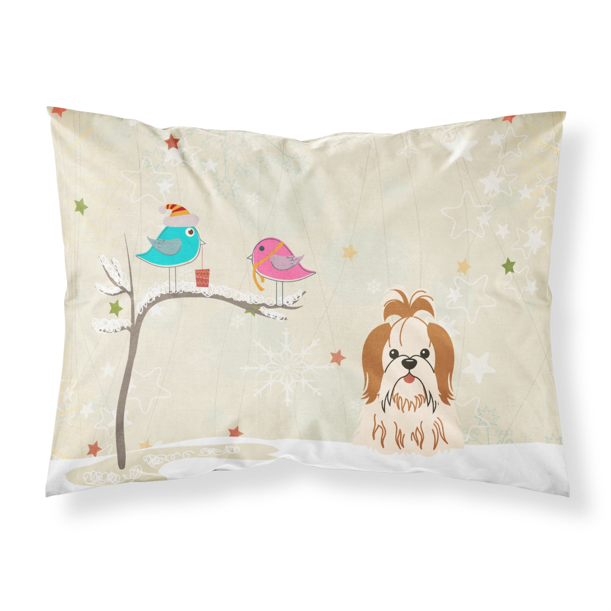 'Caroline'S Treasures Christmas Presents Between Friends Shih Tzu Red White Fabric Standard Pillowcase Bb2559Pillowcase, Multic