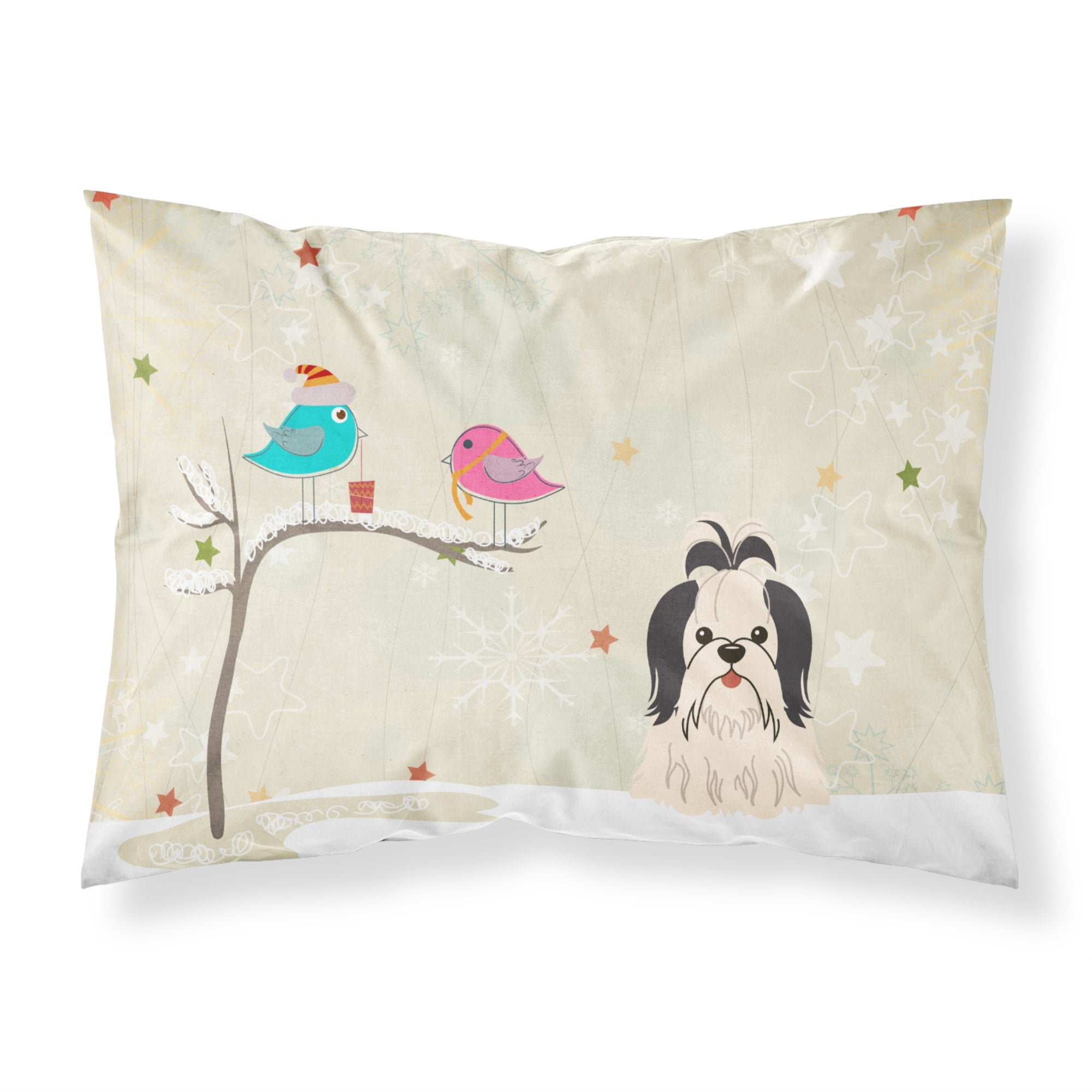 Caroline'S Treasures Christmas Presents Friends Shih Tzu Black White Fabric Standard Pillowcase Bb2560Pillowcase