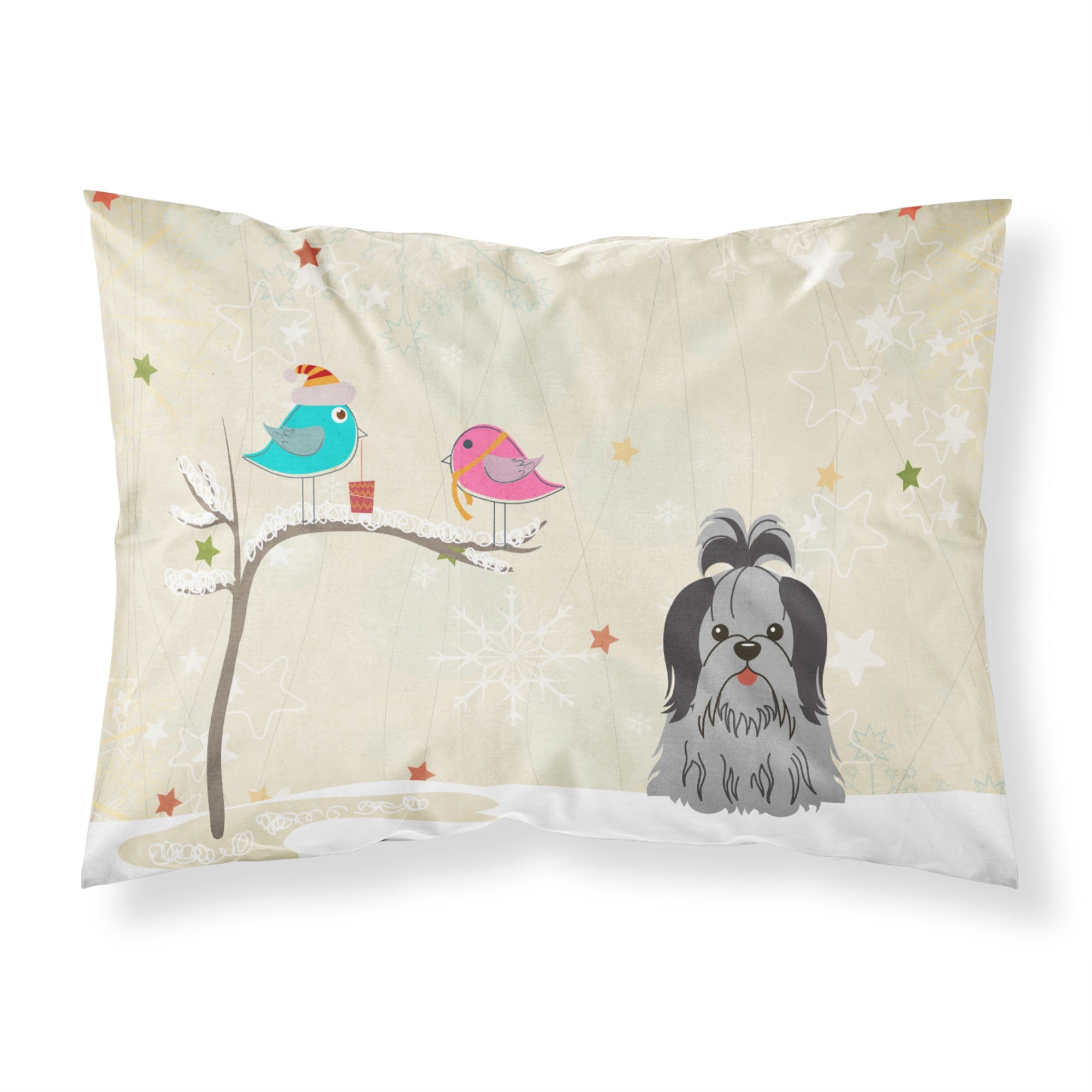 'Caroline'S Treasures Christmas Presents Between Friends Shih Tzu Black Silver Fabric Standard Pillowcase Bb2561Pillowcase, Mul
