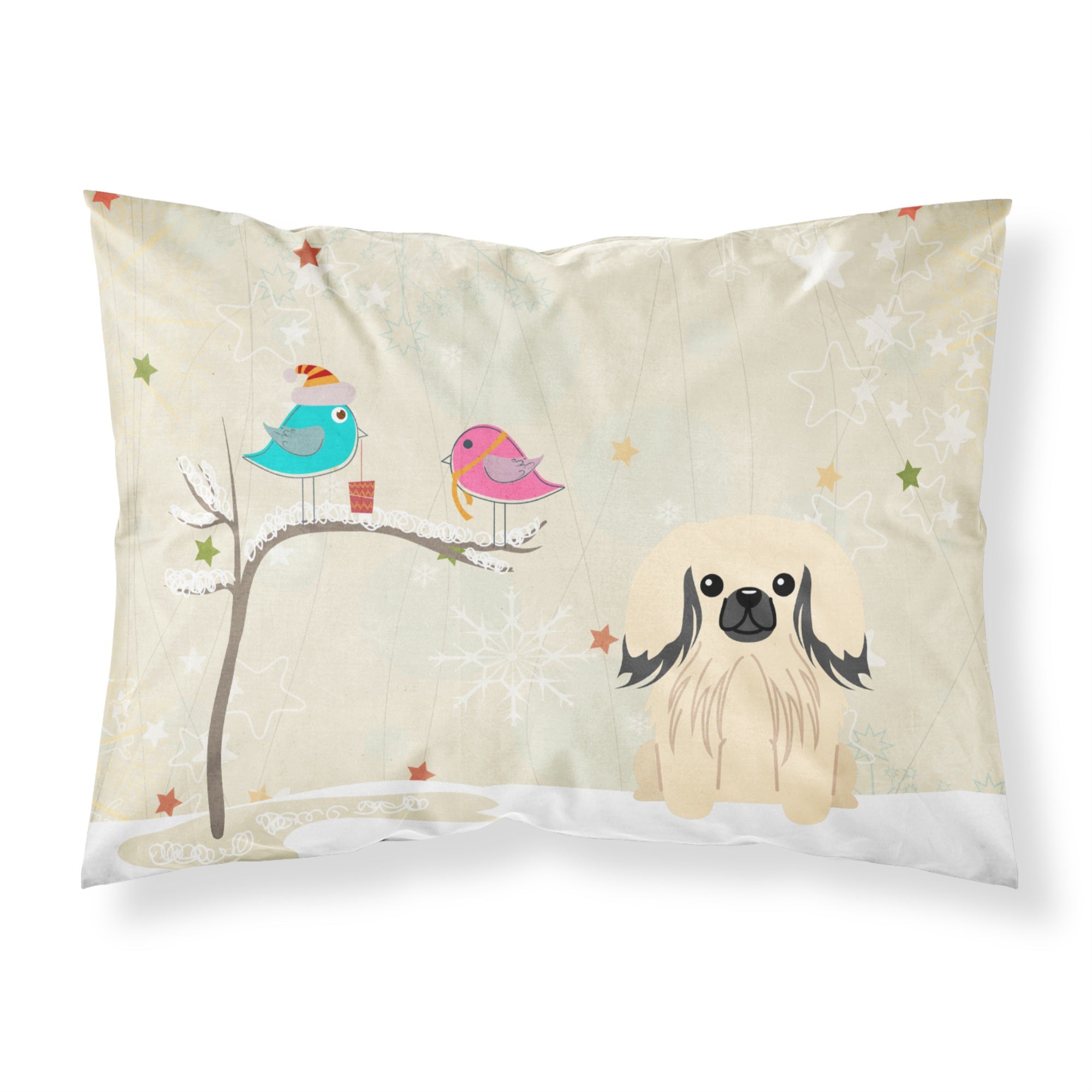 Caroline'S Treasures Christmas Presents Friends Pekingnese Cream Fabric Standard Pillowcase Bb2578Pillowcase