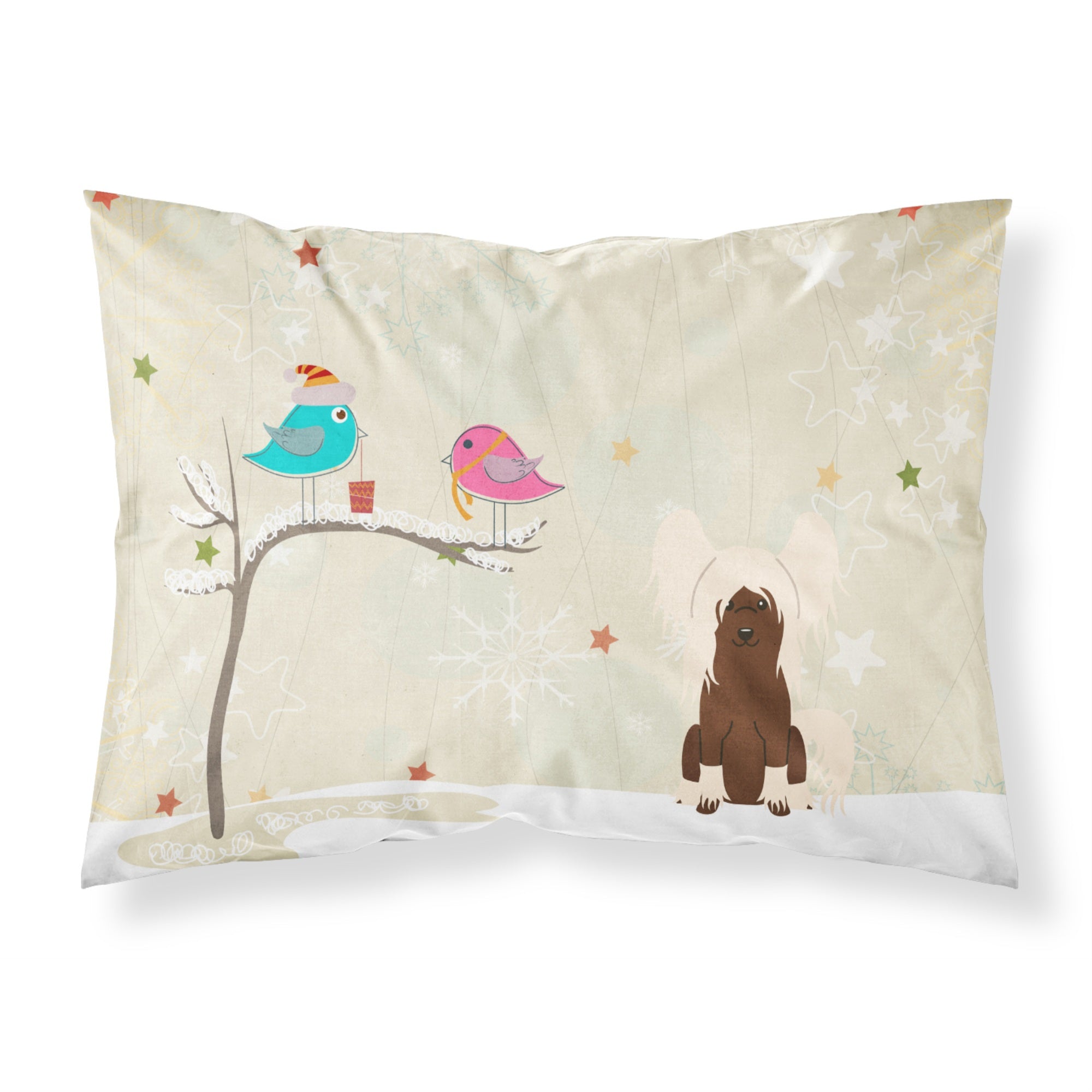 'Caroline'S Treasures Christmas Presents Between Friends Chinese Crested Cream Fabric Standard Pillowcase Bb2585Pillowcase, Mul