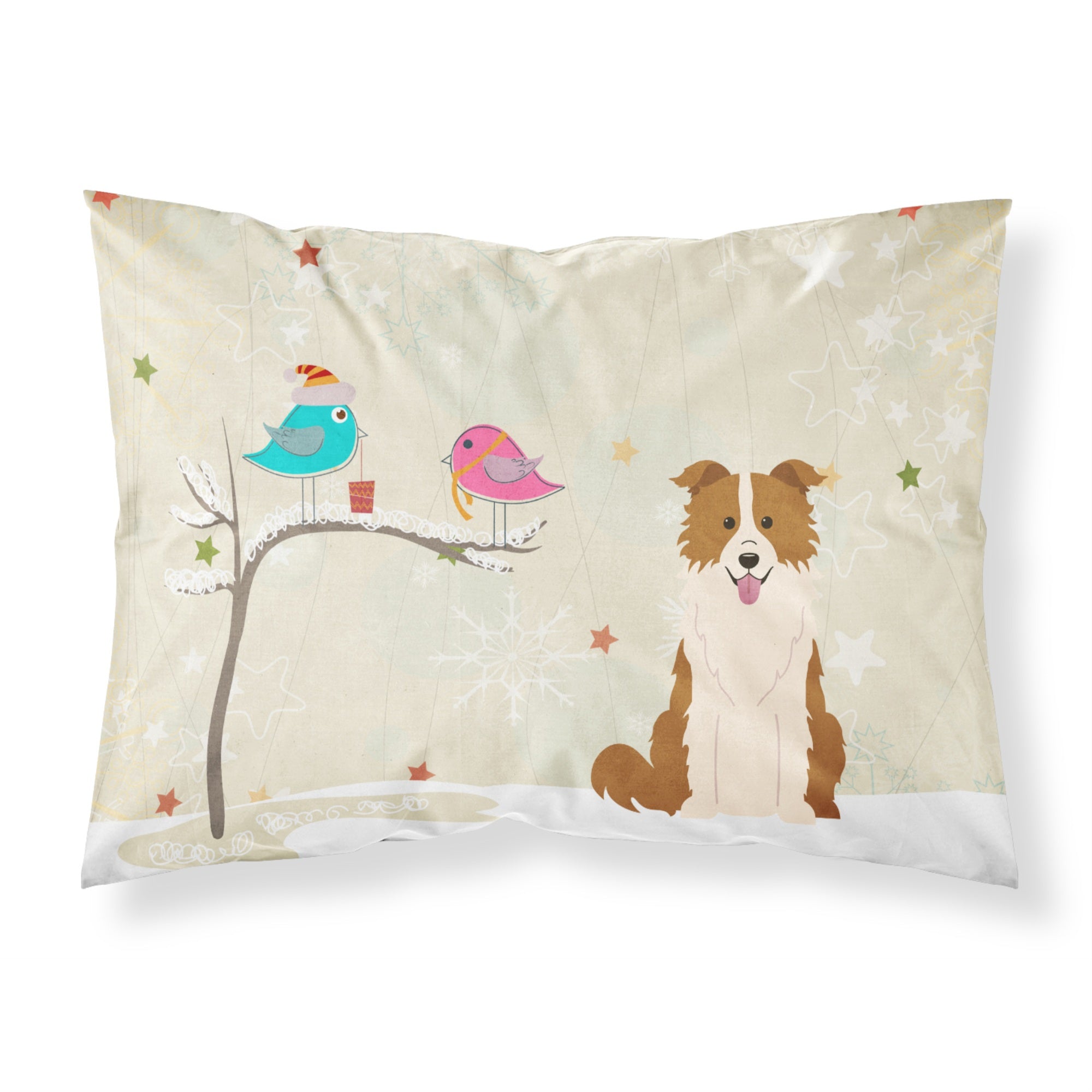 Caroline'S Treasures Christmas Presents Friends Border Collie Red White Fabric Standard Pillowcase Bb2591Pillowcase