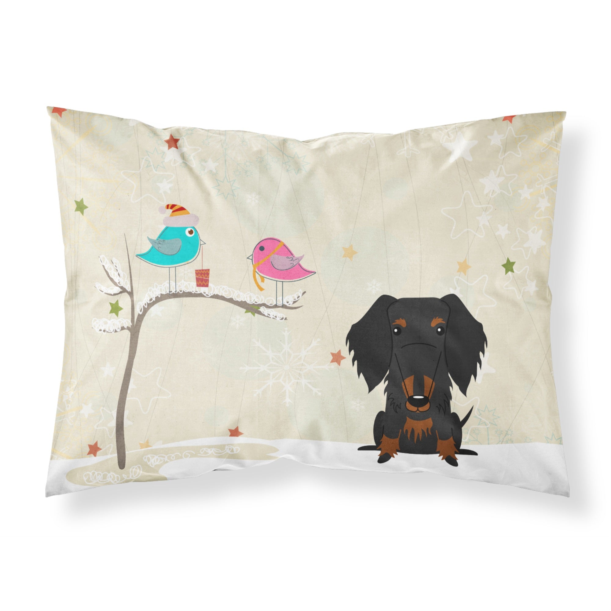 Caroline'S Treasures Christmas Presents Friends Wire Haired Dachshund Black Tan Fabric Standard Pillowcase Bb2599Pillowcase