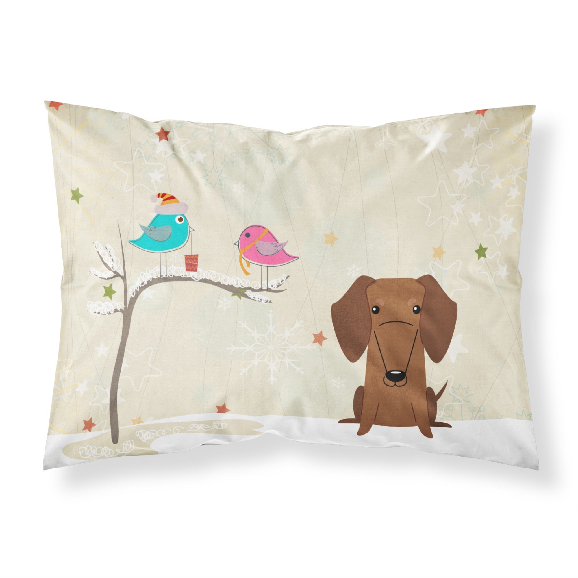 Caroline'S Treasures Christmas Presents Friends Dachshund Red Brown Fabric Standard Pillowcase Bb2602Pillowcase