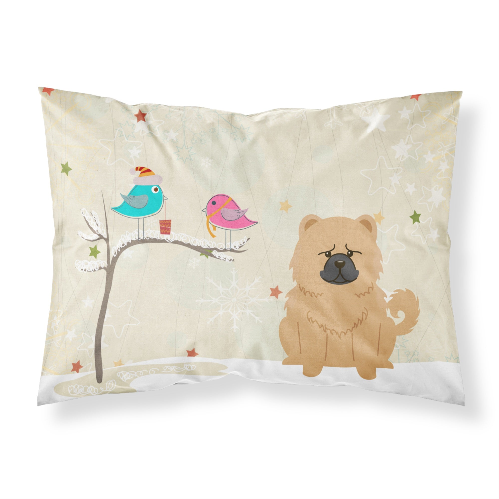 'Caroline'S Treasures Christmas Presents Between Friends Chow Cream Fabric Standard Pillowcase Bb2616Pillowcase, Multicolor'