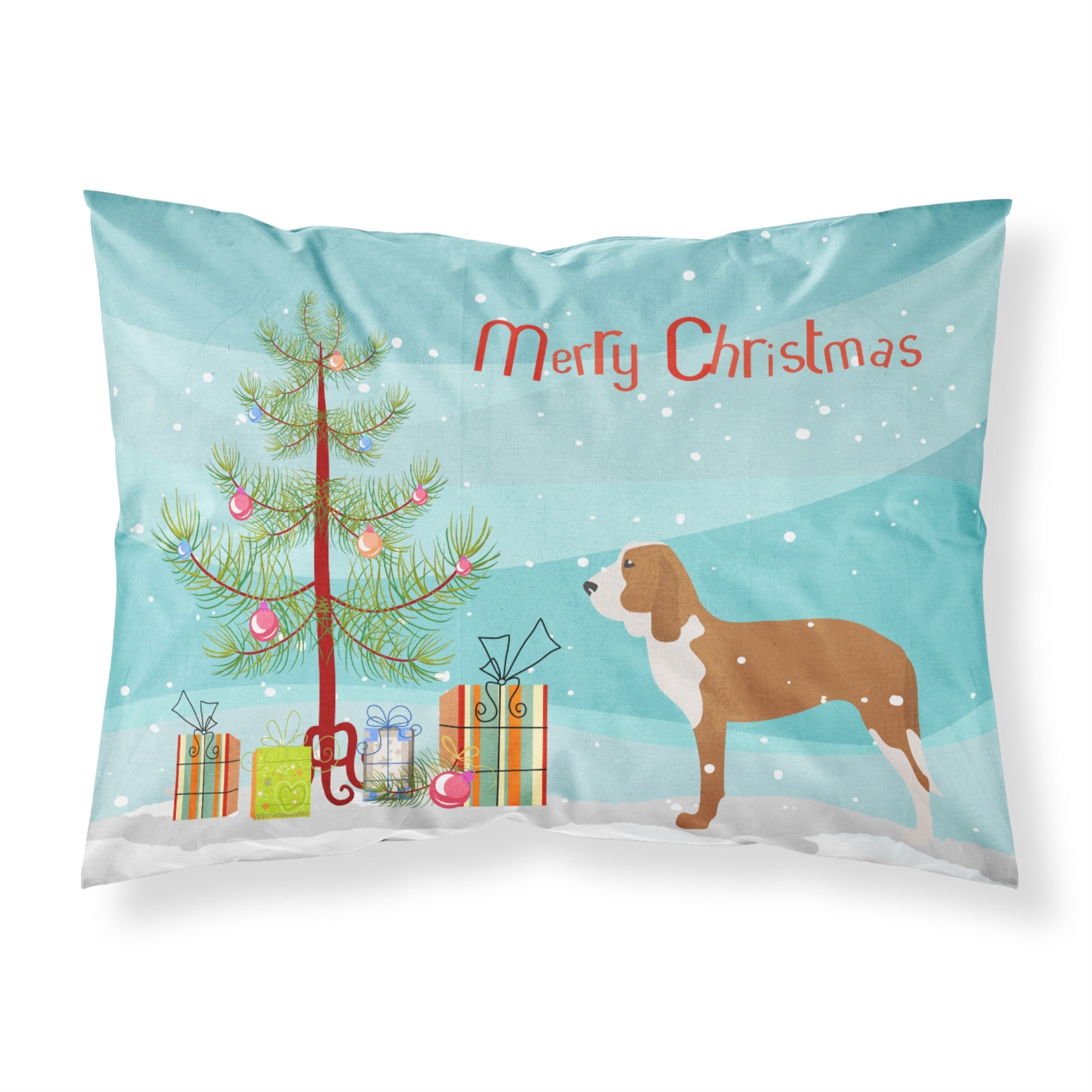 Caroline'S Treasures Christmas Tree Spanish Hound Merry Fabric Standard Pillowcase Bb2909Pillowcase