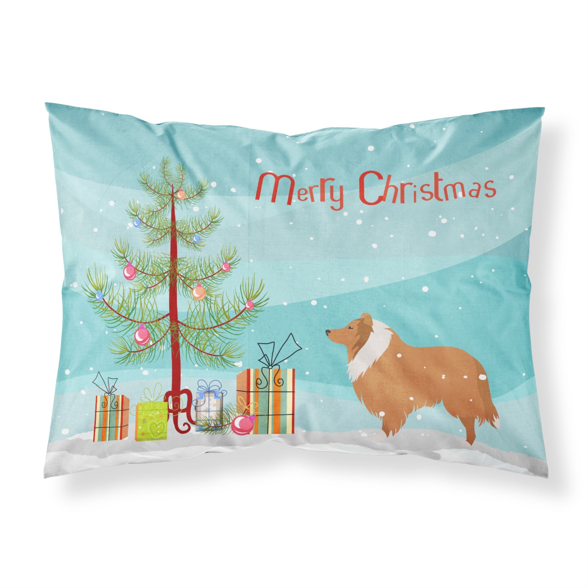 Caroline'S Treasures Christmas Tree Collie Dog Merry Fabric Standard Pillowcase Bb2934Pillowcase