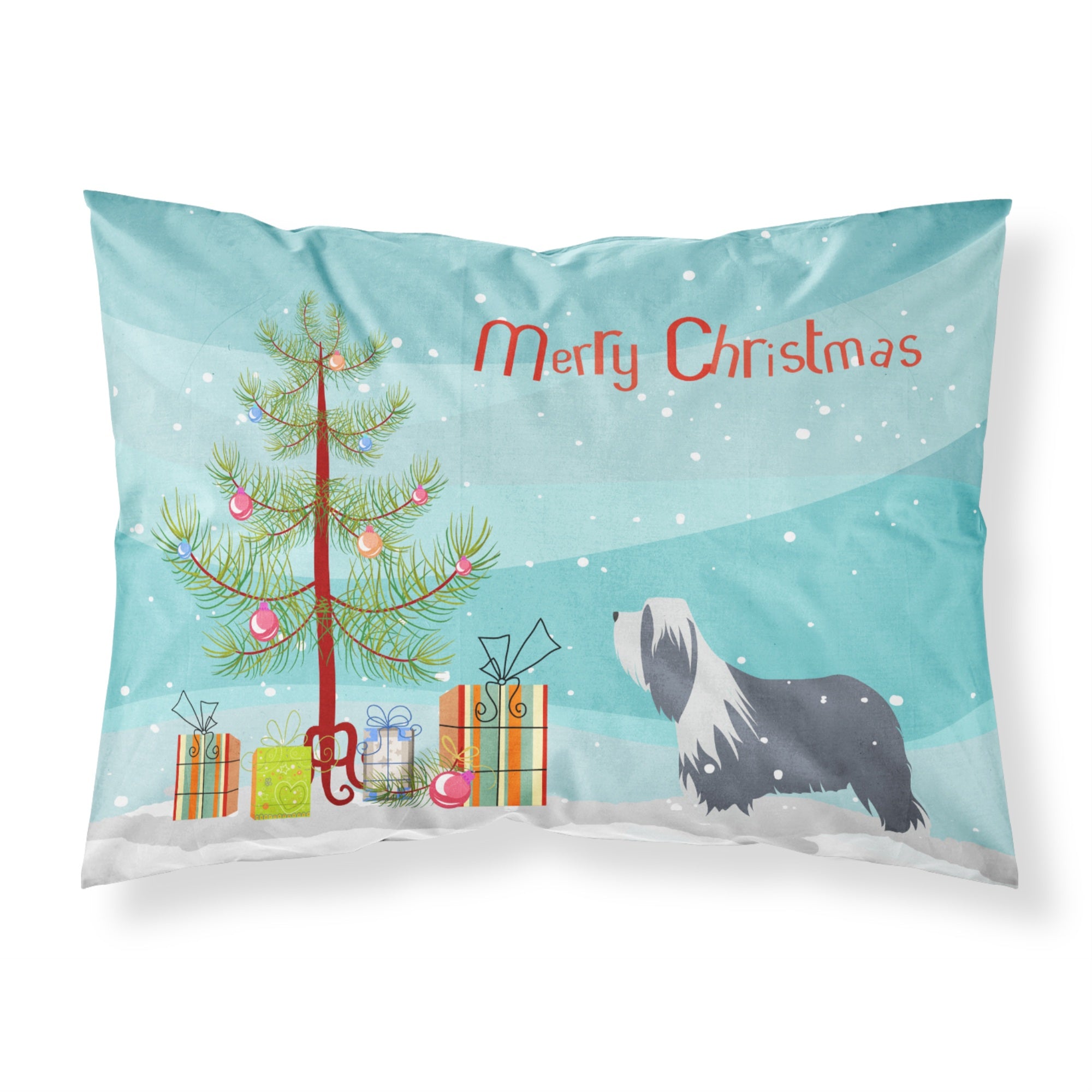 Caroline'S Treasures Christmas Tree Bearded Collie Dog Merry Fabric Standard Pillowcase Bb2935Pillowcase
