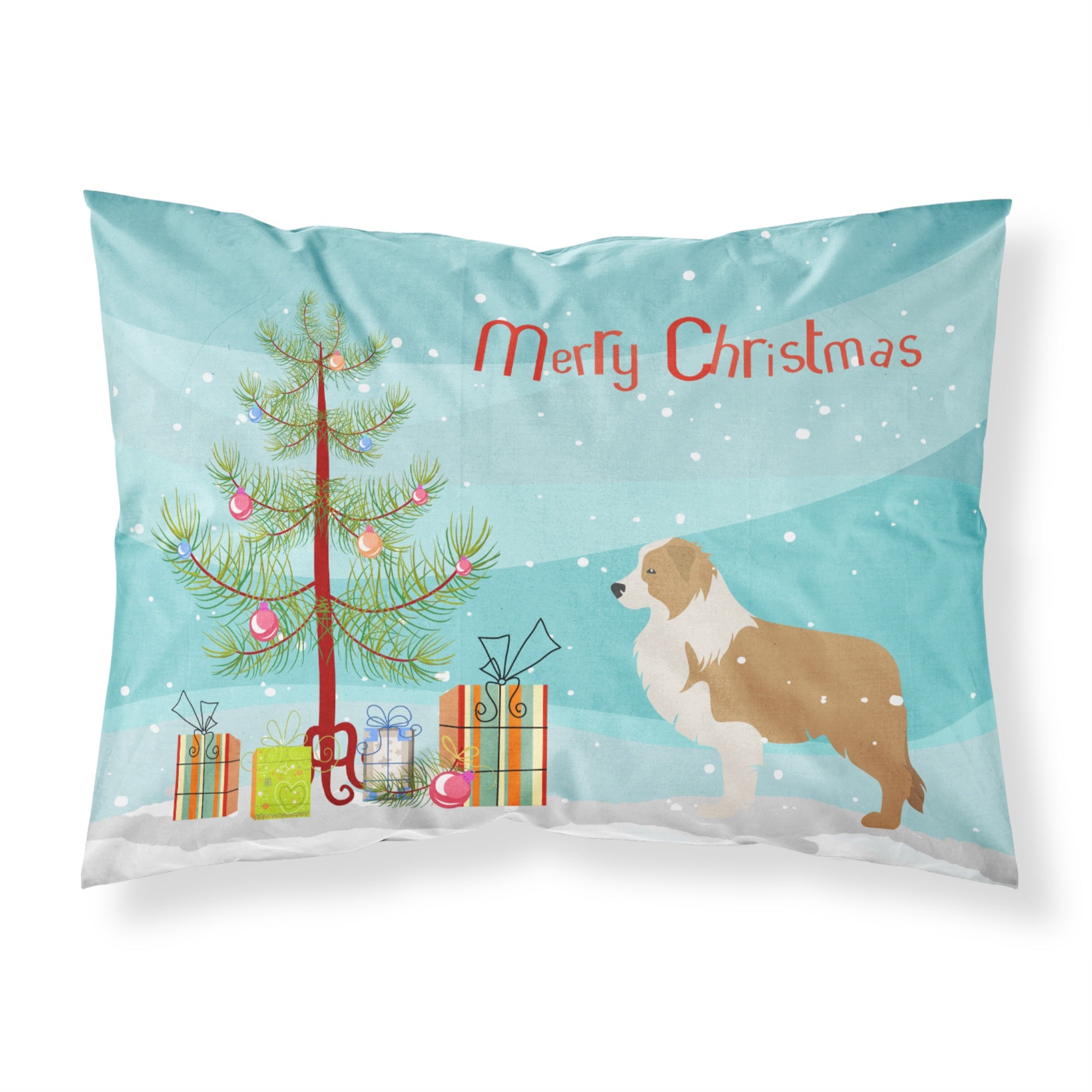Caroline'S Treasures Christmas Tree Red Border Collie Merry Fabric Standard Pillowcase Bb2940Pillowcase