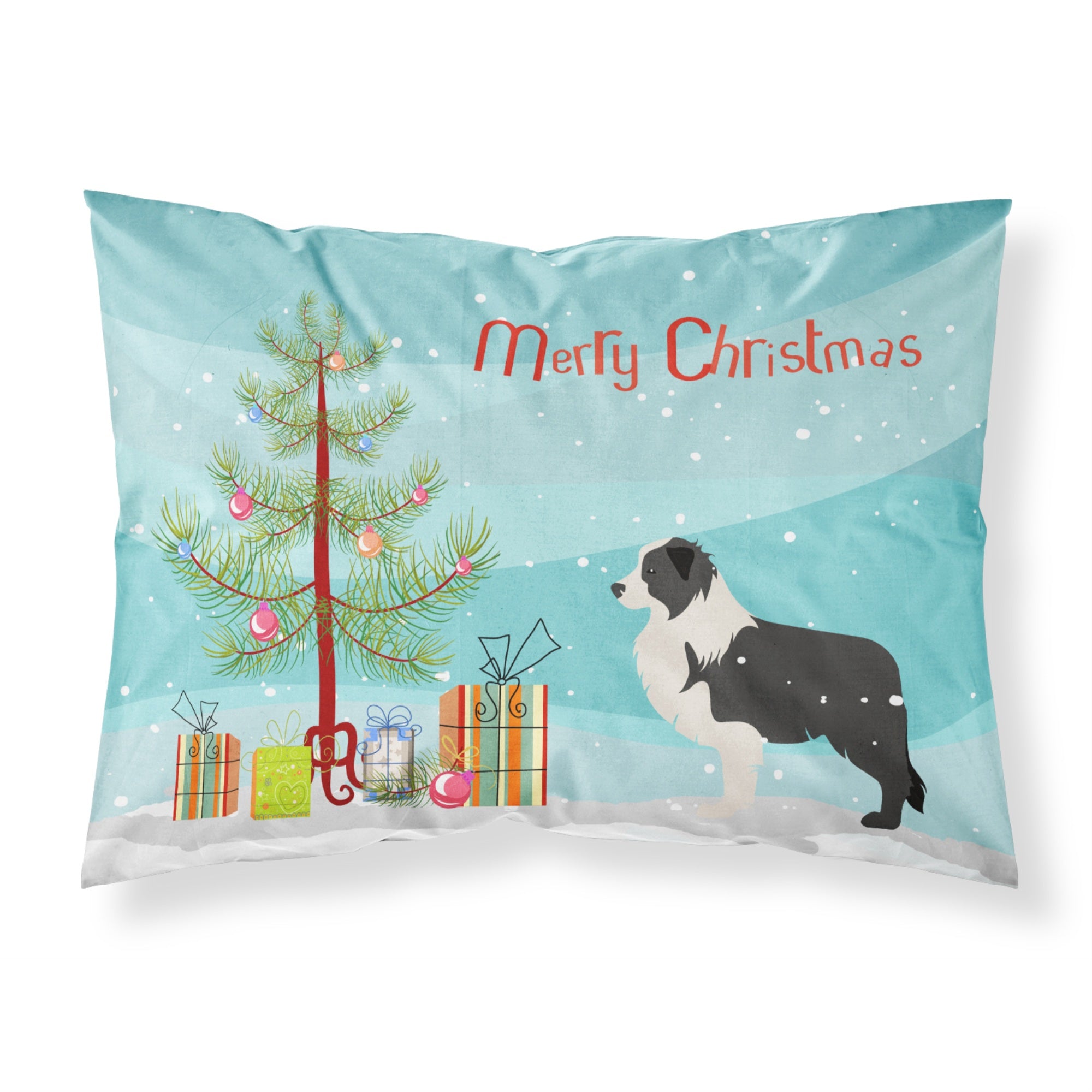 Caroline'S Treasures Christmas Tree Black Border Collie Merry Fabric Standard Pillowcase Bb2941Pillowcase