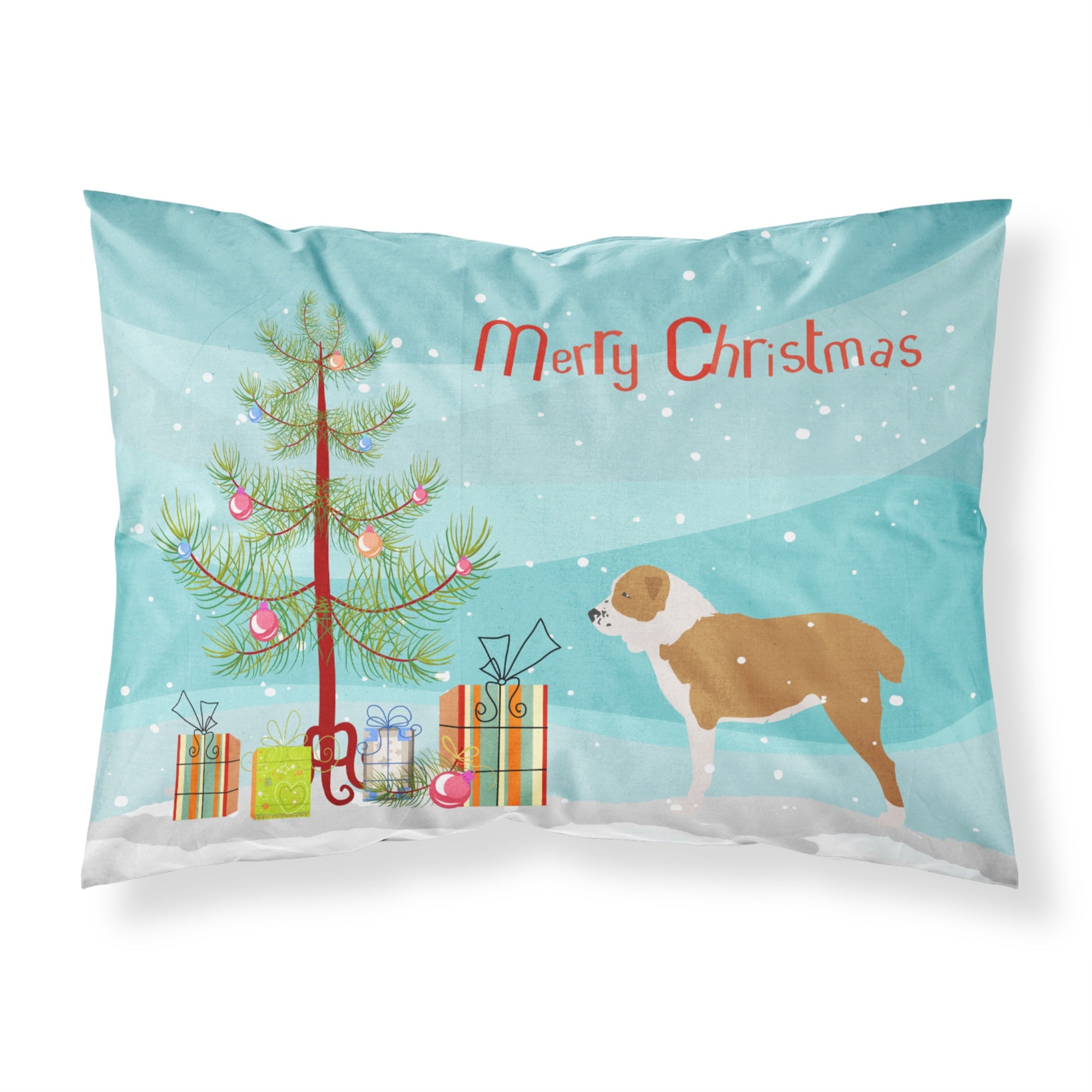 'Caroline'S Treasures Central Asian Shepherd Dog Merry Christmas Tree Fabric Standard Pillowcase Bb2946Pillowcase, Multicolor'
