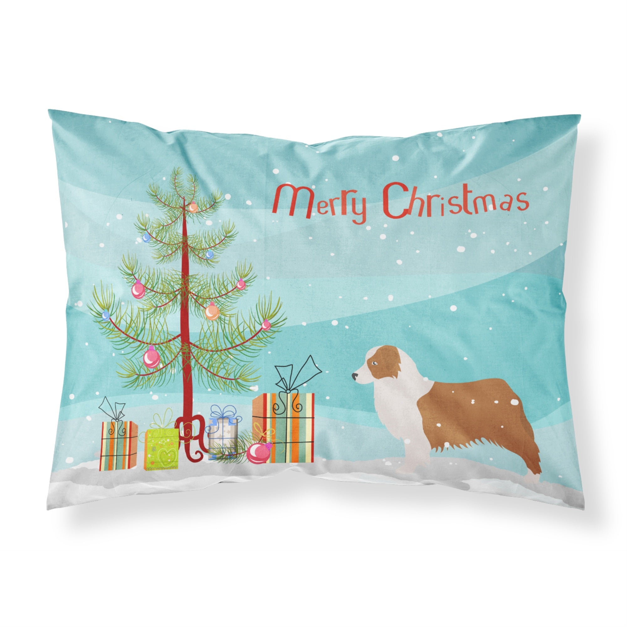Caroline'S Treasures Christmas Tree Australian Shepherd Dog Merry Fabric Standard Pillowcase Bb2951Pillowcase