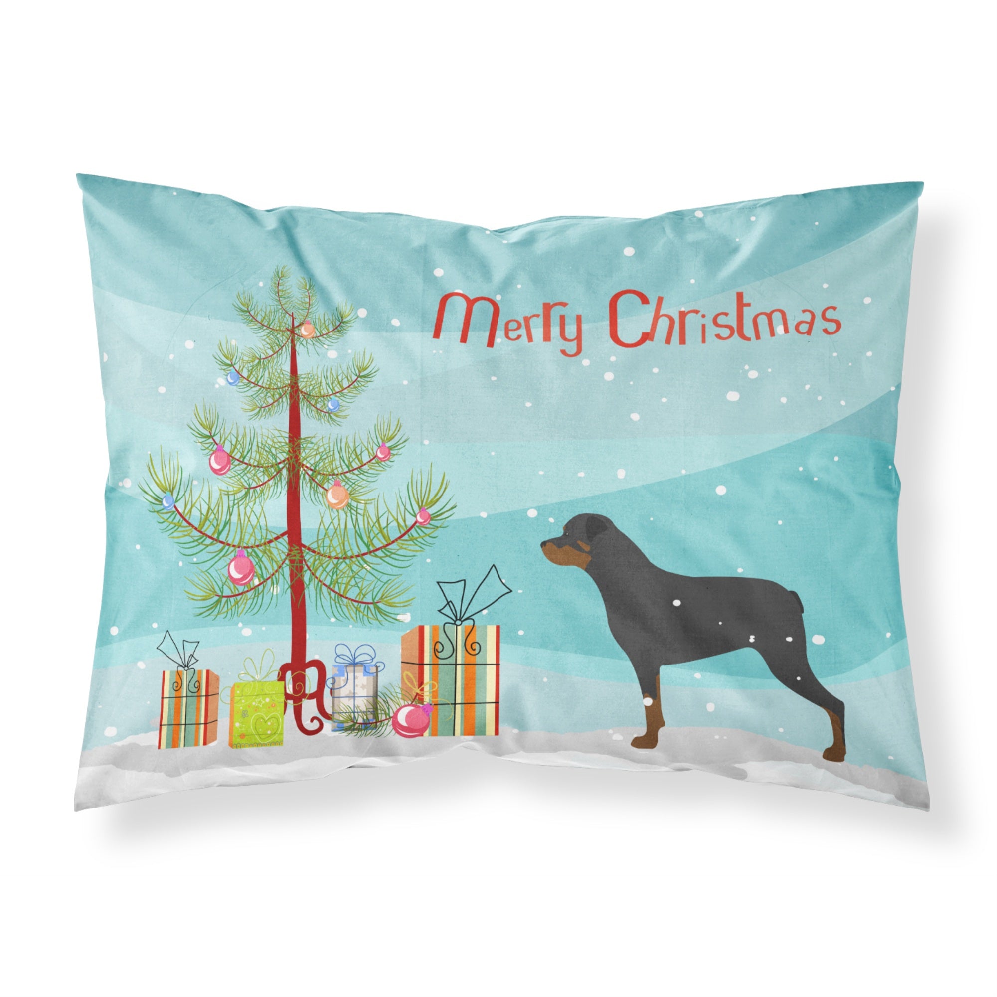 Caroline'S Treasures Christmas Tree Rottweiler Merry Fabric Standard Pillowcase Bb2984Pillowcase