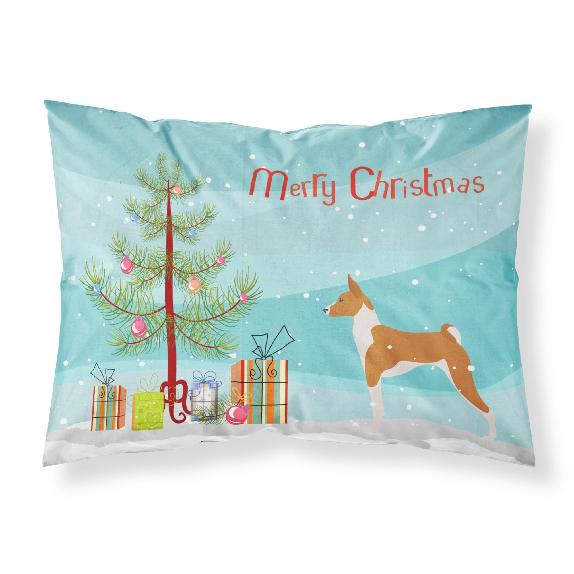Caroline'S Treasures Christmas Tree Basenji Merry Fabric Standard Pillowcase Bb2992Pillowcase