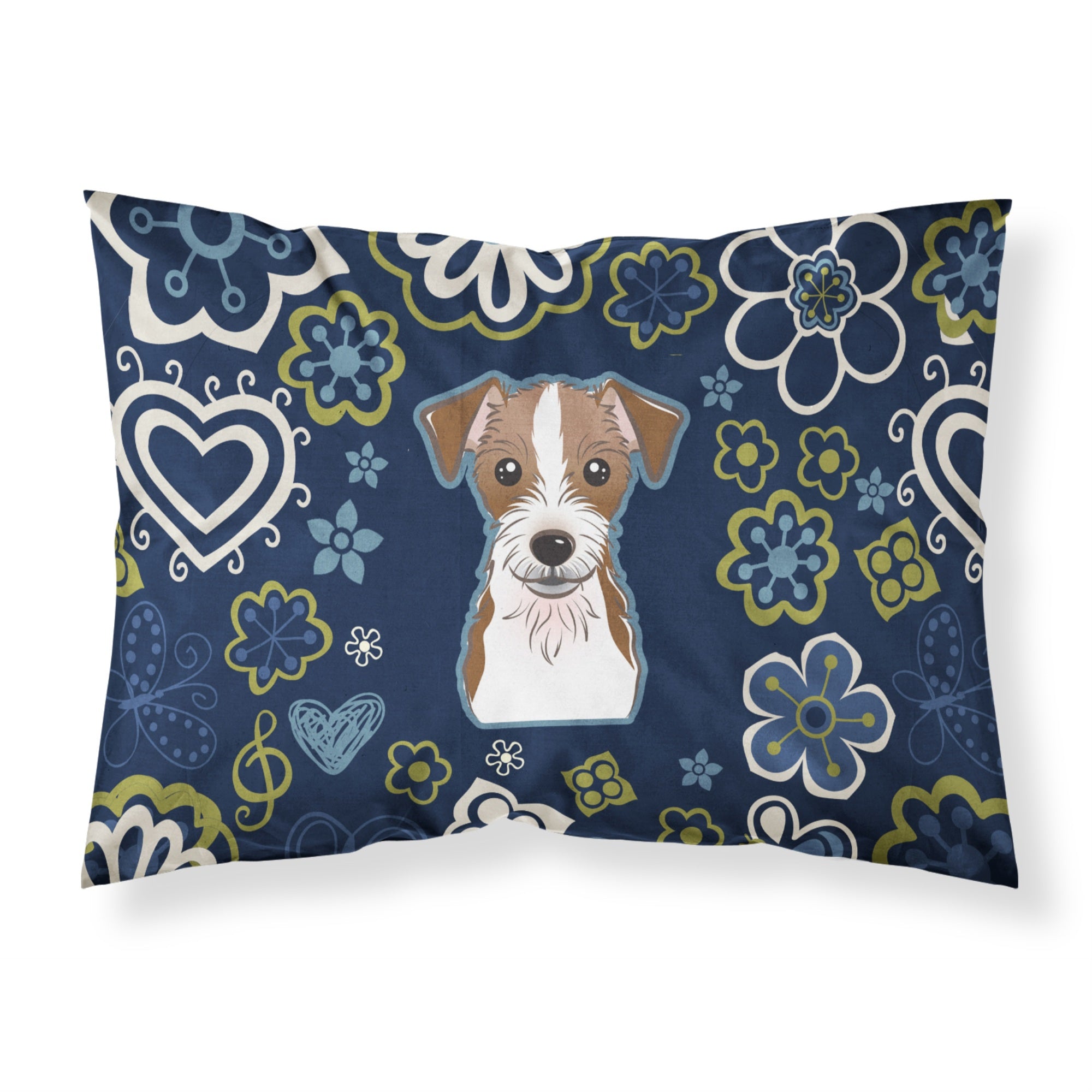 Blue Flowers Jack Russell Terrier Fabric Standard Pillowcase