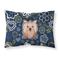 Blue Flowers Yorkie Yorkishire Terrier Fabric Standard Pillowcase