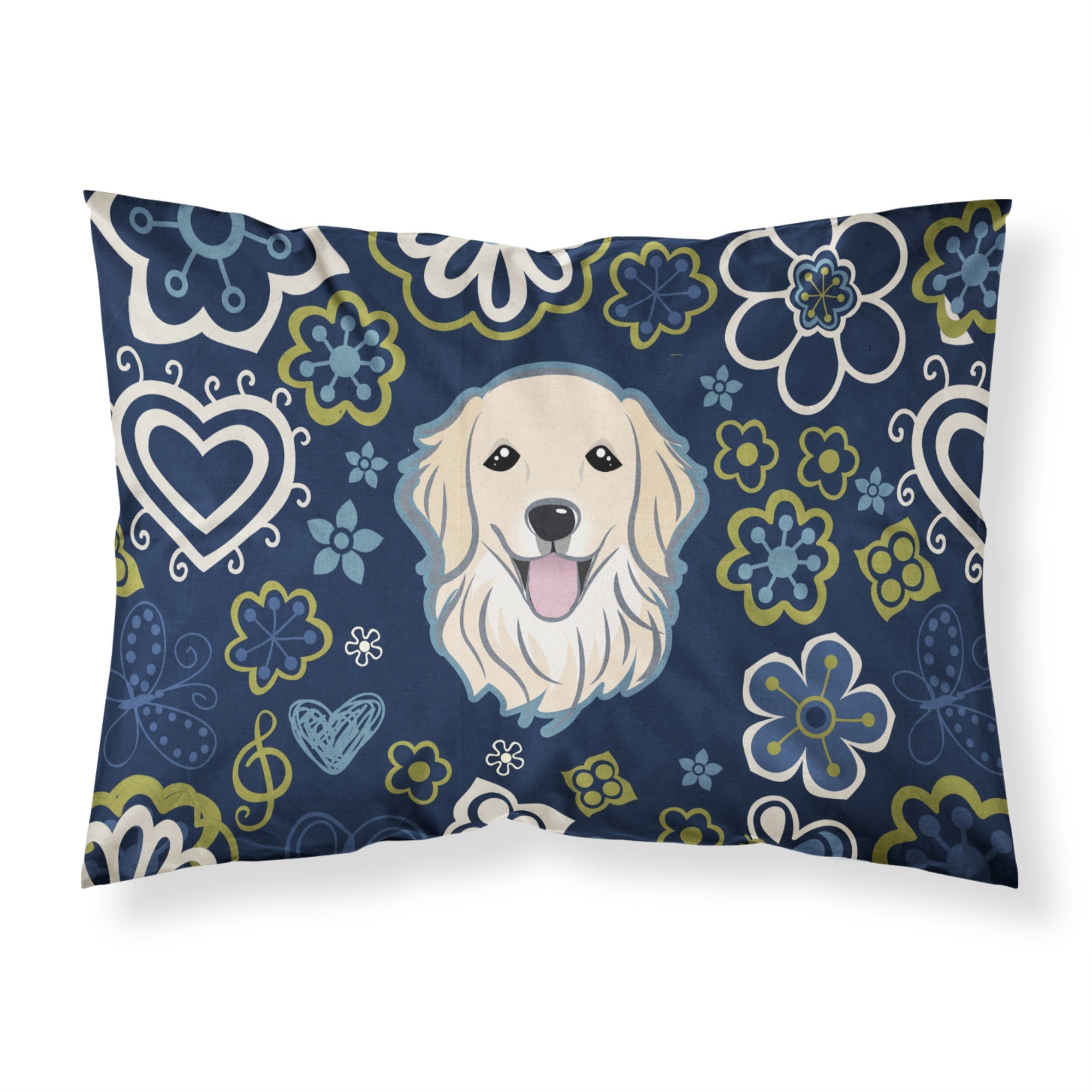Blue Flowers Golden Retriever Fabric Standard Pillowcase