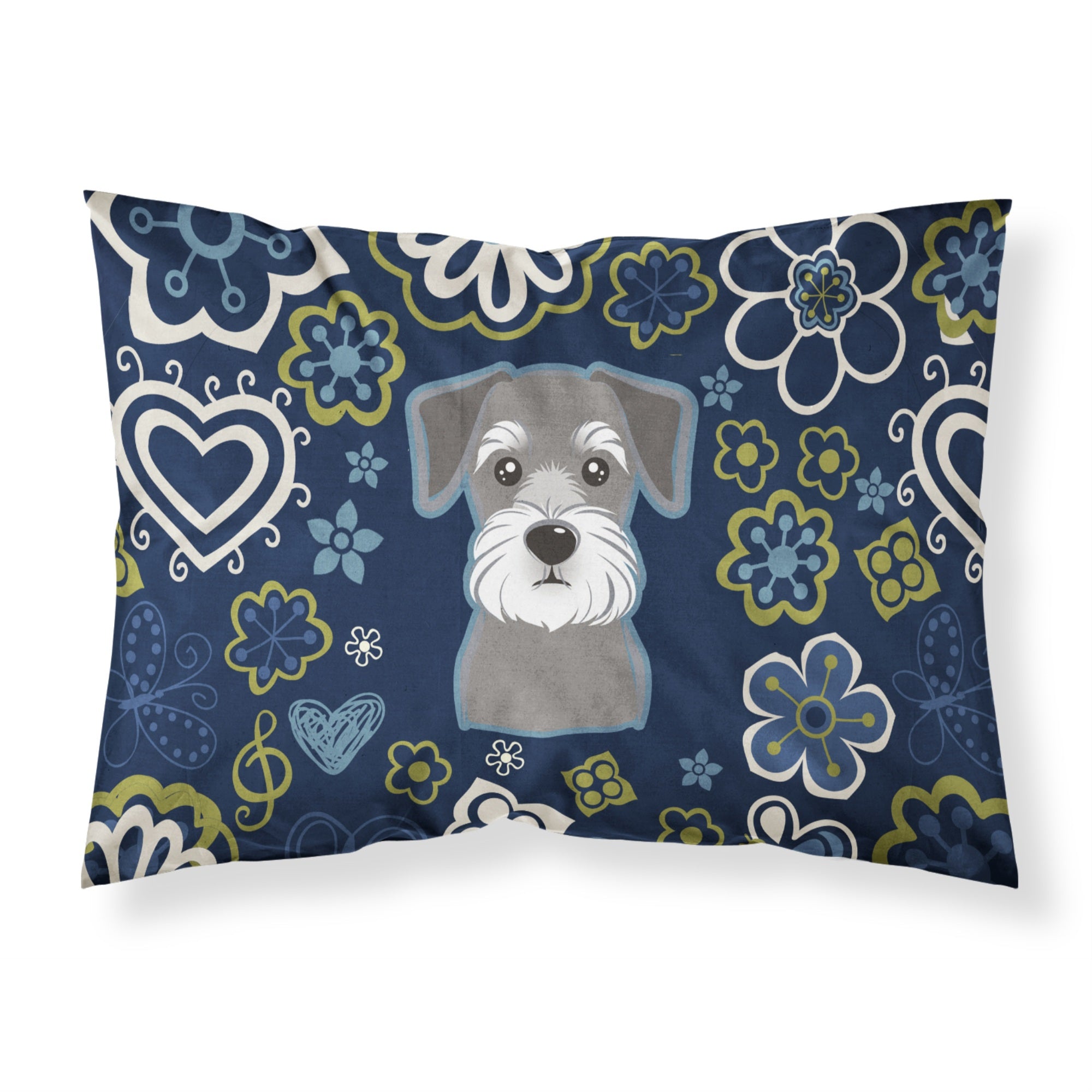 Blue Flowers Schnauzer Fabric Standard Pillowcase