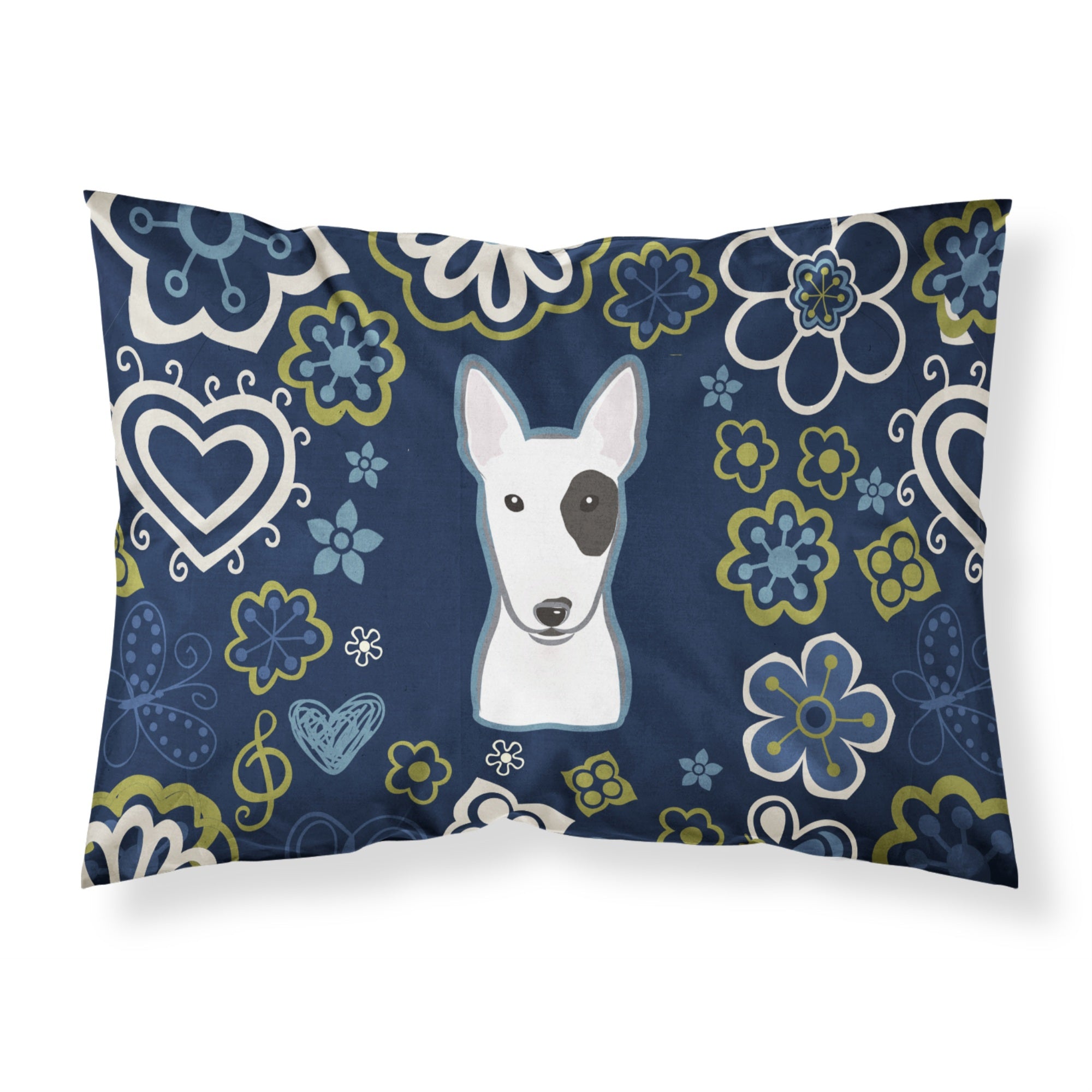 Blue Flowers Bull Terrier Fabric Standard Pillowcase