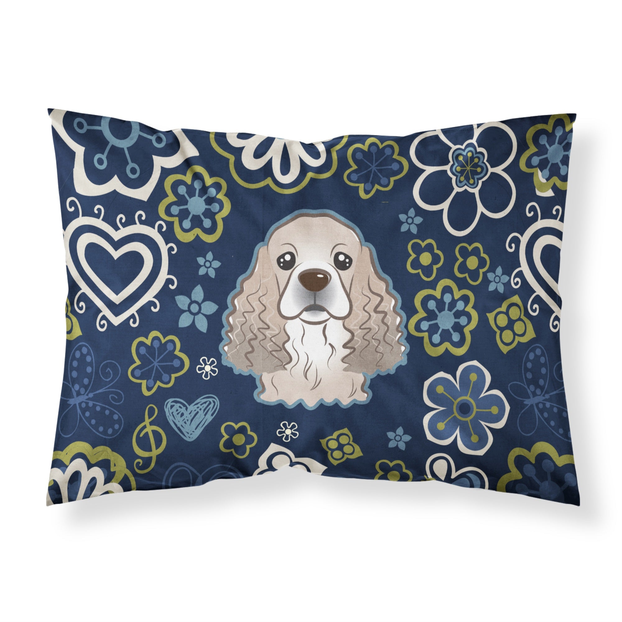Blue Flowers Cocker Spaniel Fabric Standard Pillowcase