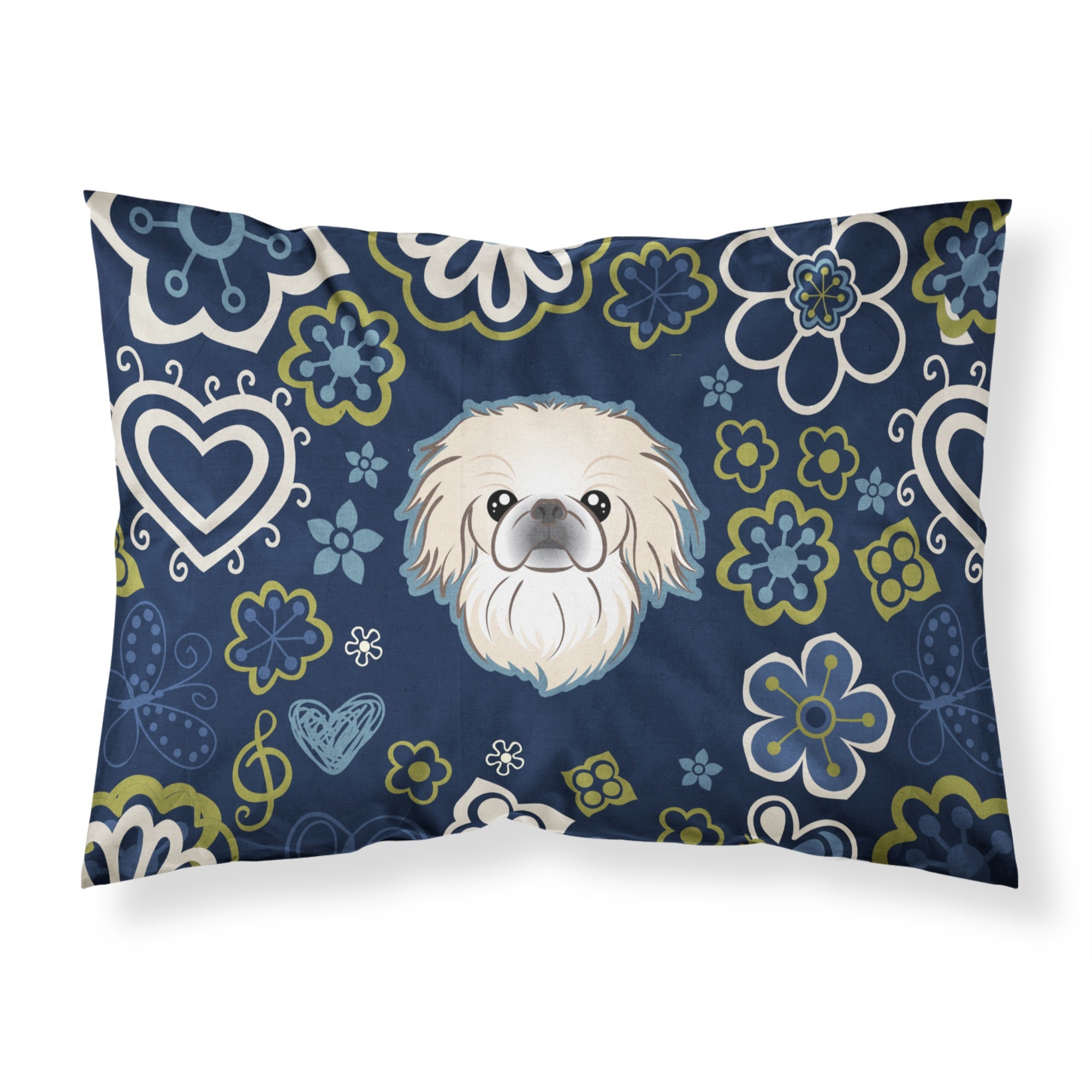 Blue Flowers Pekingese Fabric Standard Pillowcase