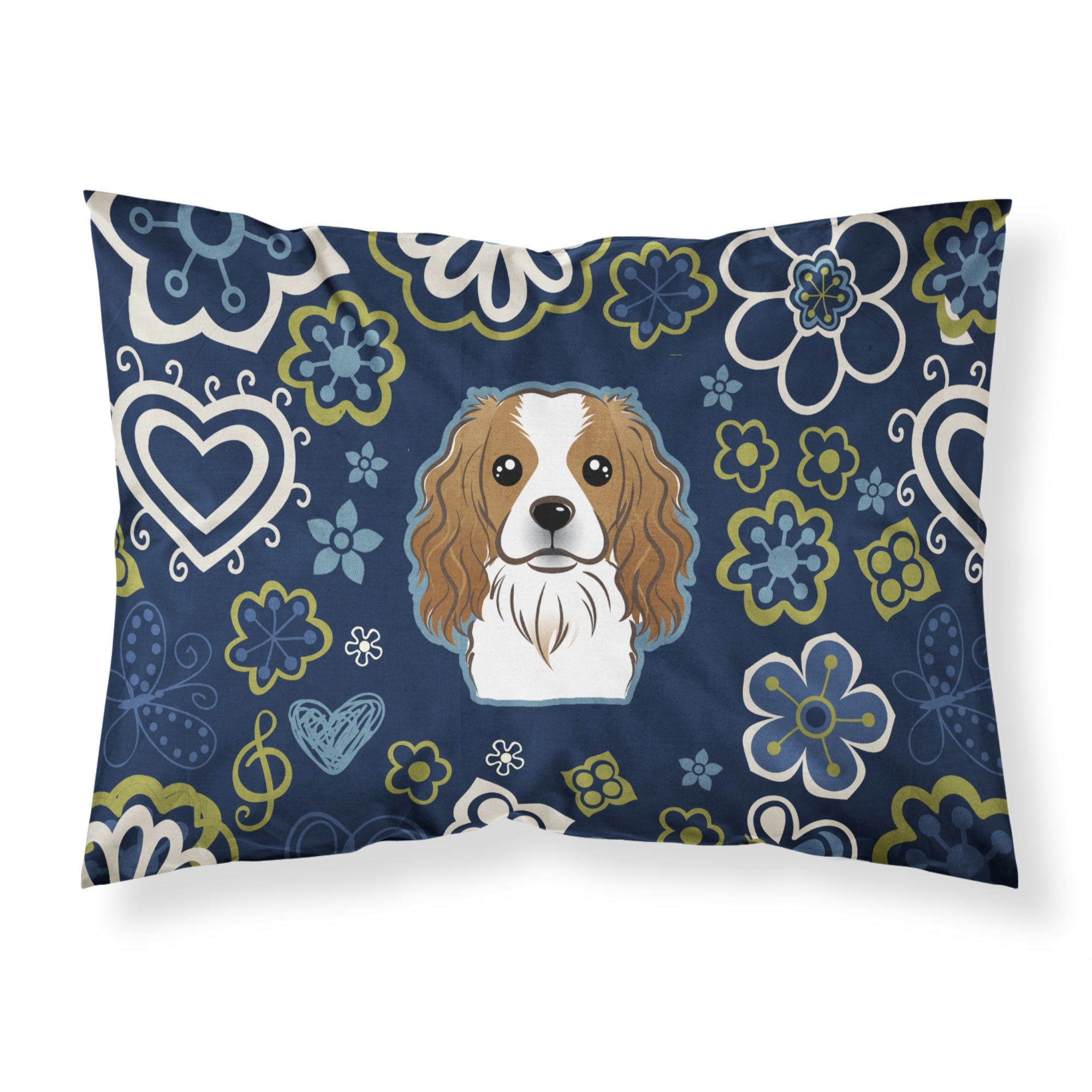 Blue Flowers Cavalier Spaniel Fabric Standard Pillowcase