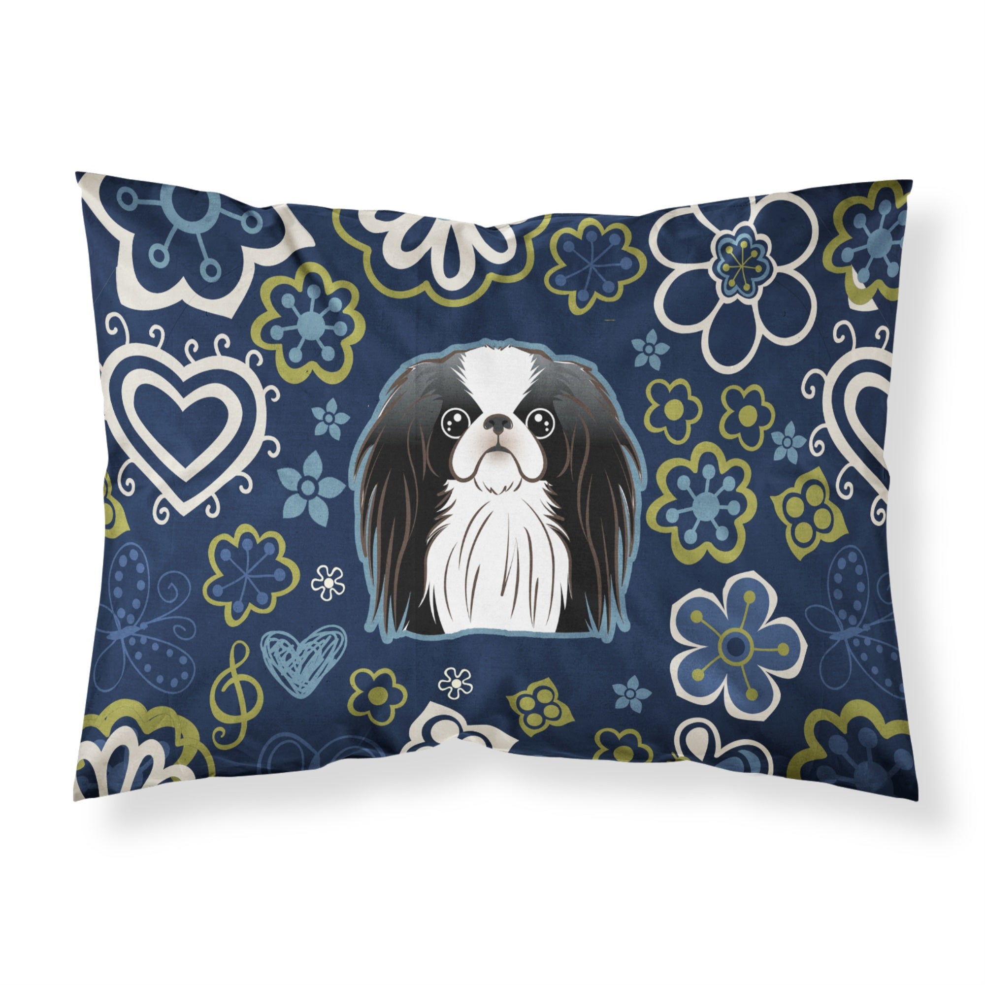 Blue Flowers Japanese Chin Fabric Standard Pillowcase