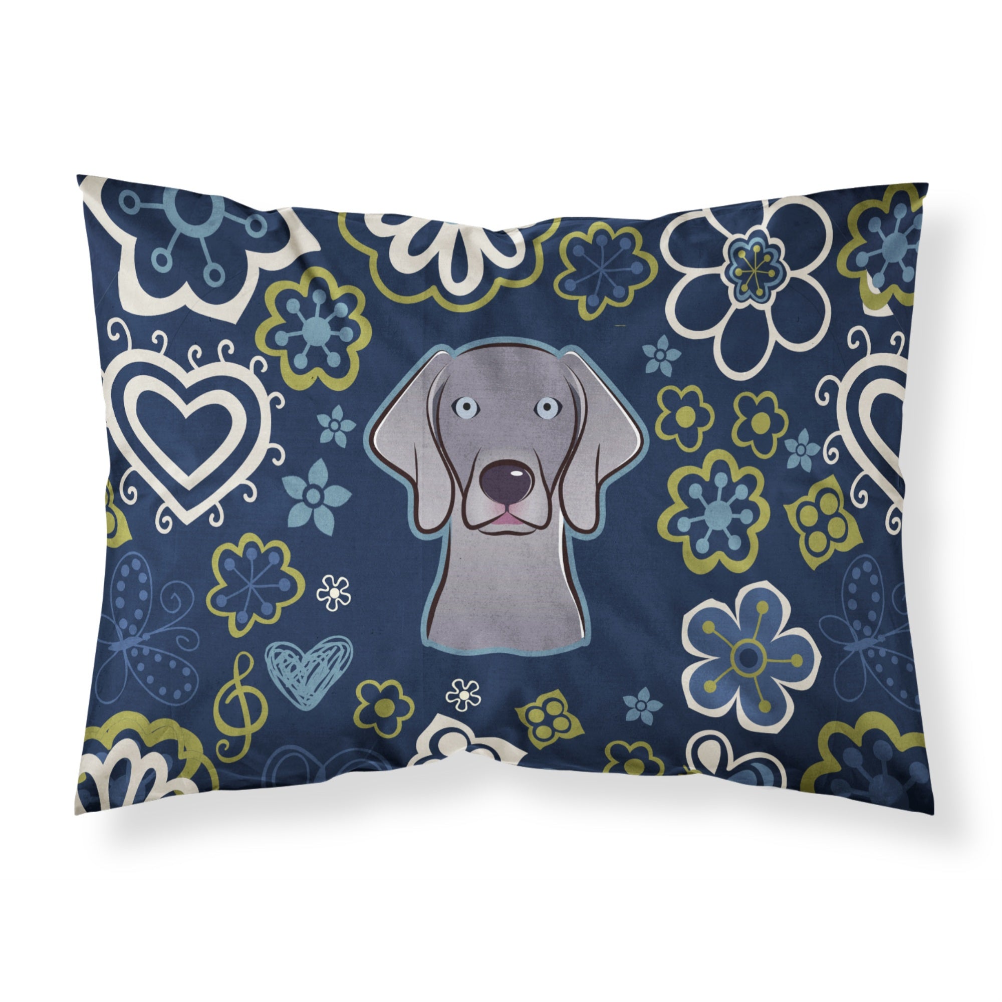 Blue Flowers Weimaraner Fabric Standard Pillowcase