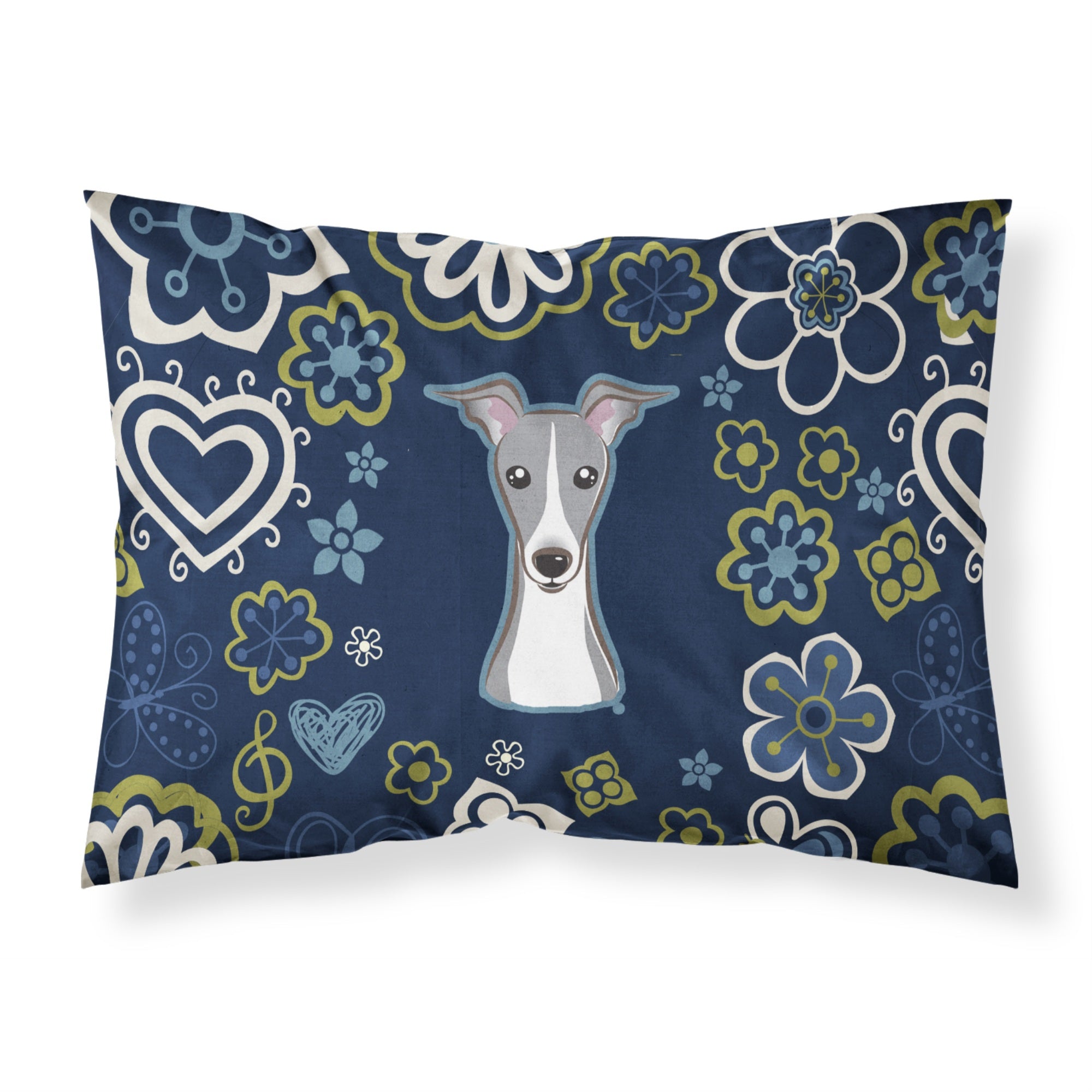 Blue Flowers Italian Greyhound Fabric Standard Pillowcase