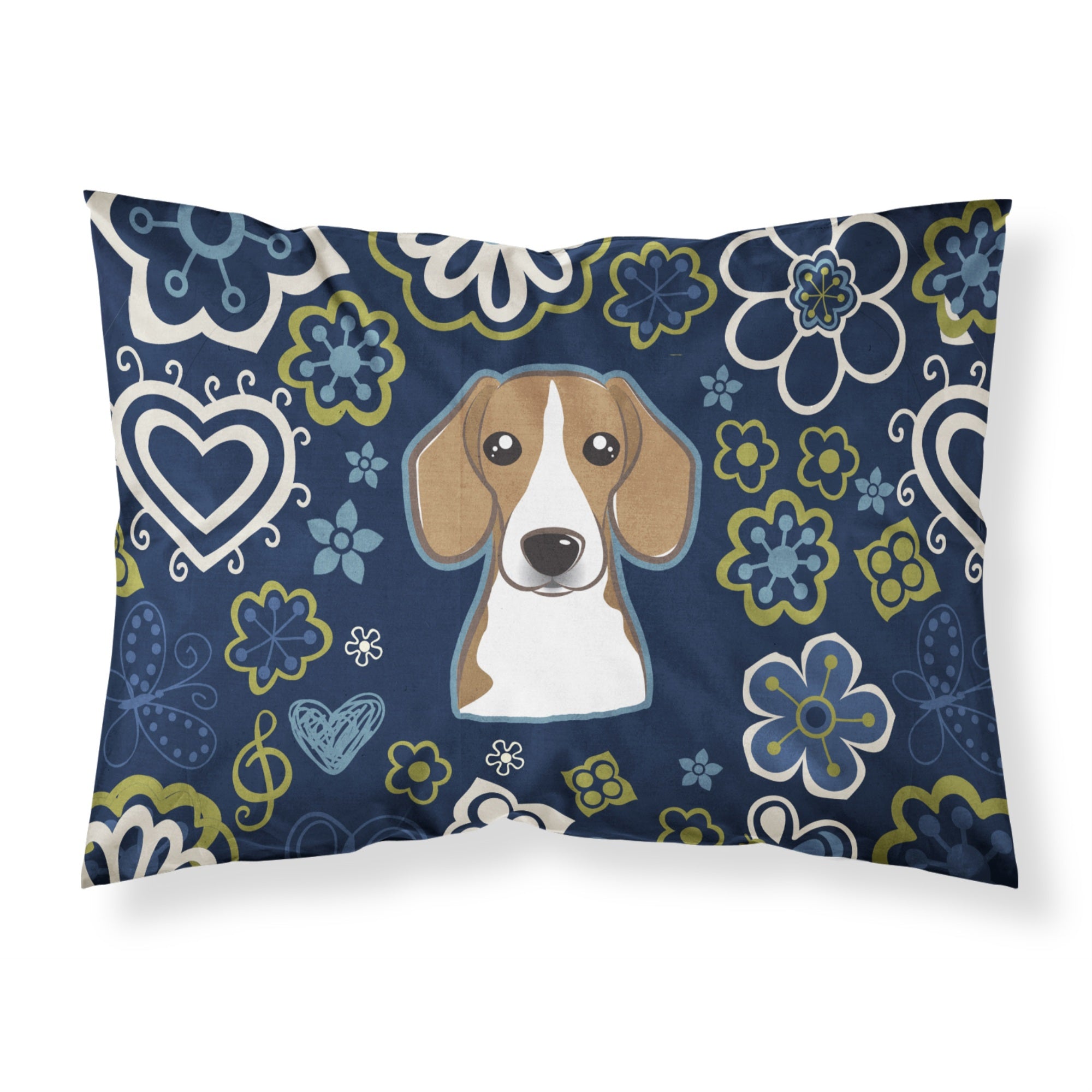 Blue Flowers Beagle Fabric Standard Pillowcase