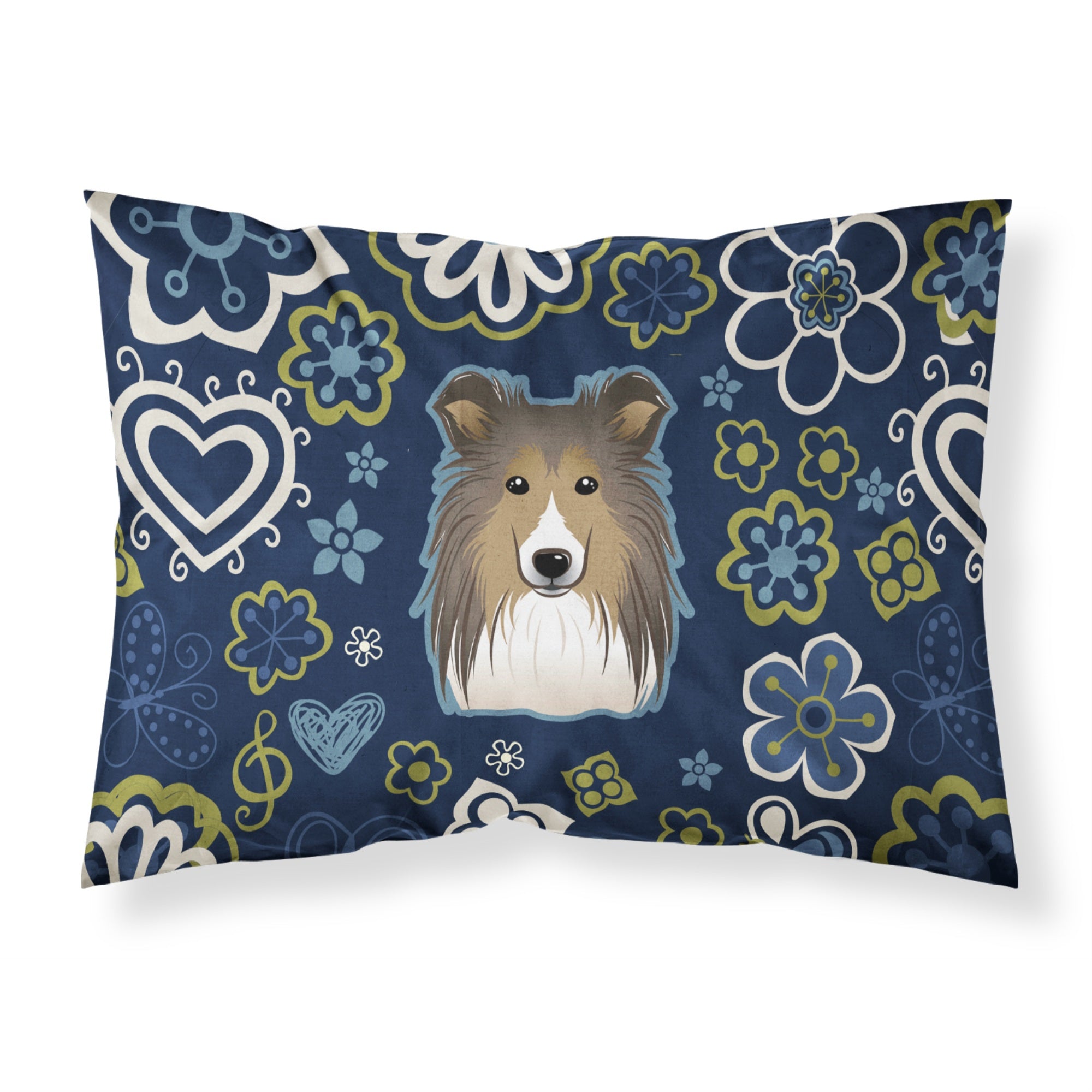 Blue Flowers Sheltie Fabric Standard Pillowcase
