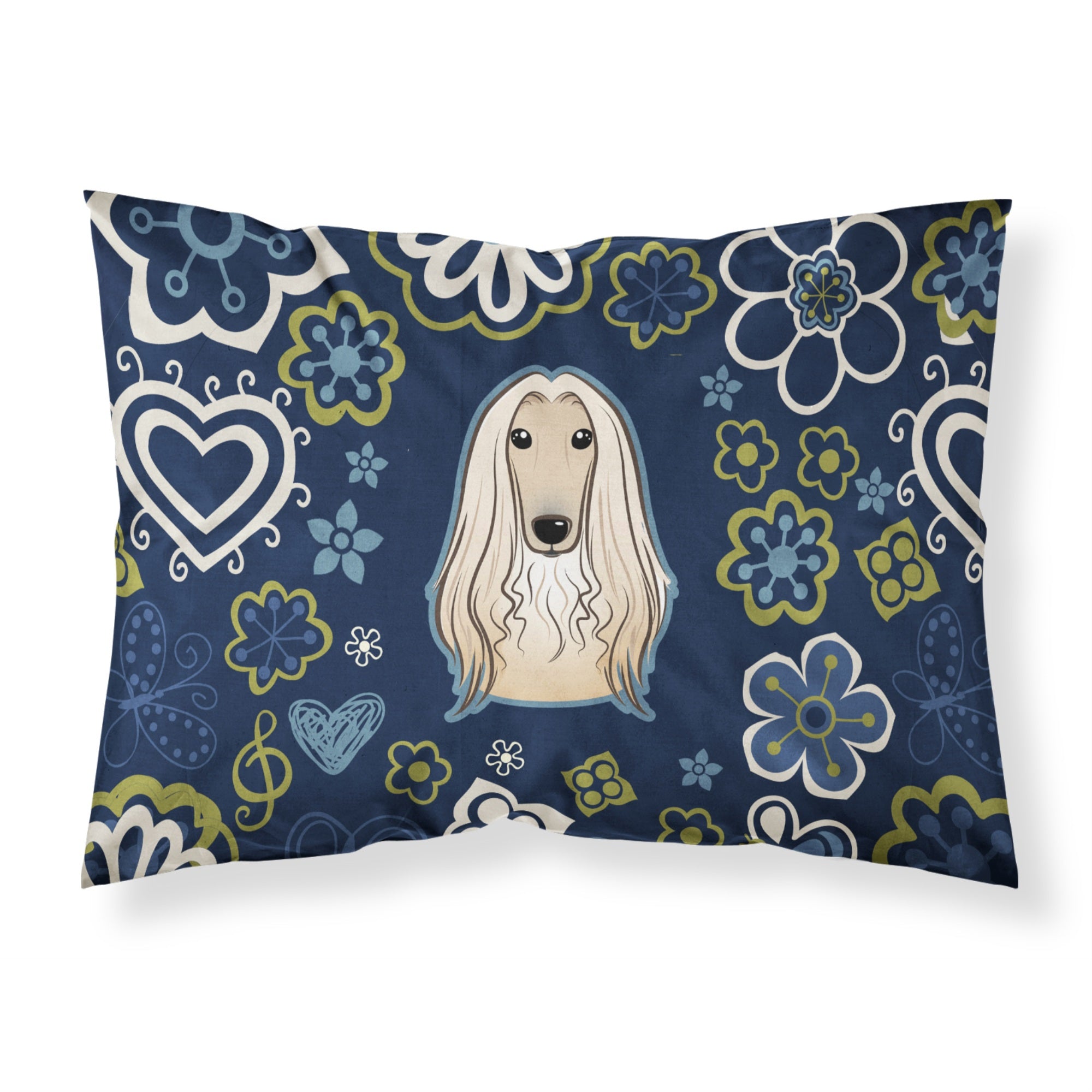 Blue Flowers Afghan Hound Fabric Standard Pillowcase