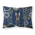Blue Flowers Doberman Pinscher Fabric Standard Pillowcase