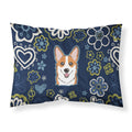 Blue Flowers Red Corgi Fabric Standard Pillowcase