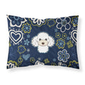 Blue Flowers White Poodle Fabric Standard Pillowcase
