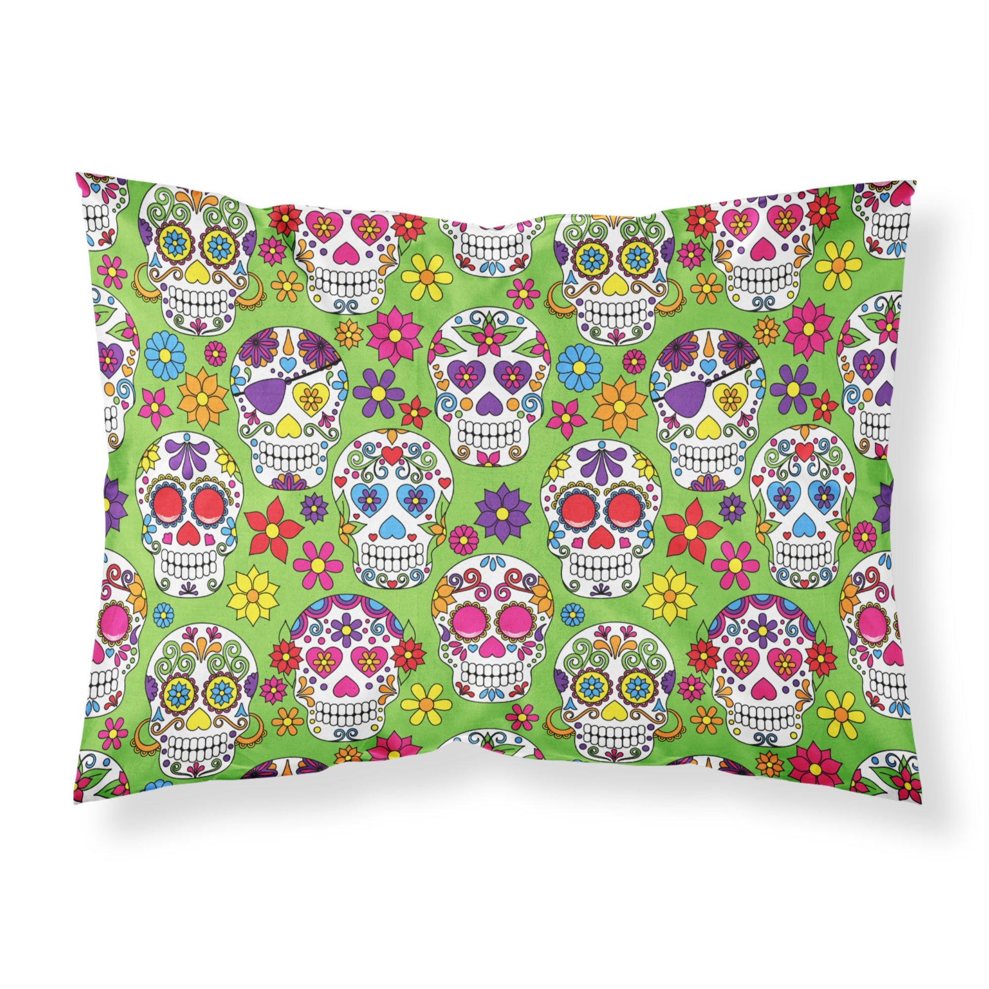 'Caroline'S Treasures ''Day Of The Dead Green'' Printed, Polyester Envelope Closure Pillowcase, Standard, Multicolor'