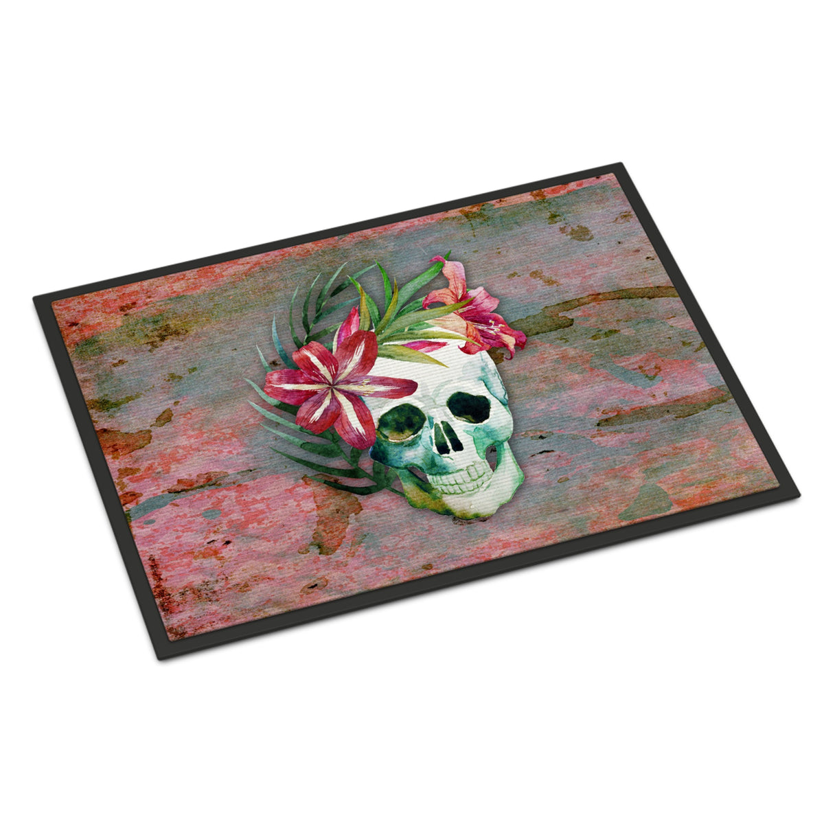 CarolineS Treasures Day Of The Dead Skull Flowers Doormat, 18 Inch  Inch  H X 27 Inch  Inch  W, Multicolor