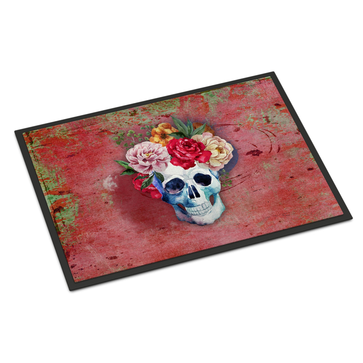 CarolineS Treasures Day Of The Dead Red Flowers Skull Doormat, 24 Inch  Inch  H X 36 Inch  Inch  W, Multicolor