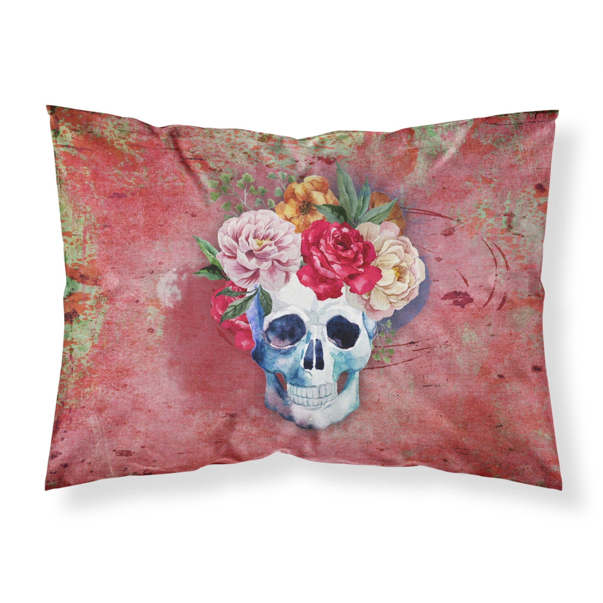 'Caroline'S Treasures Day Of The Dead Red Flowers Skull Pillow Case, Standard, Multicolor'