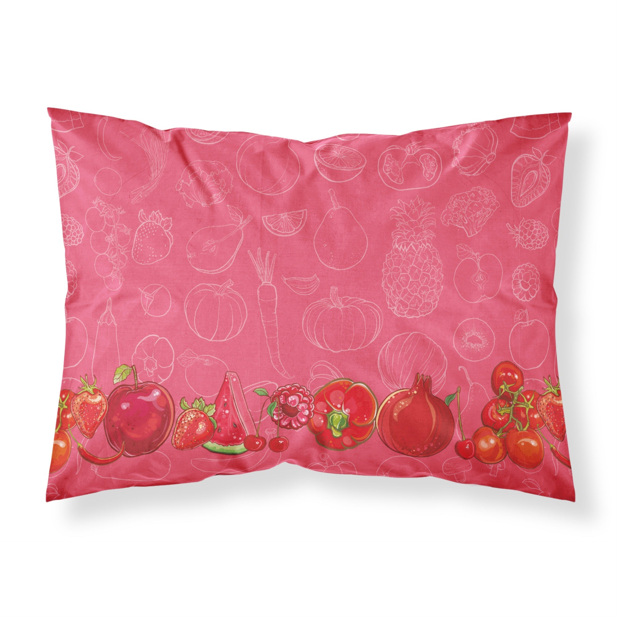 'Caroline'S Treasures Fruits And Vegetables In Red Pillowcase, Standard, Multicolor'