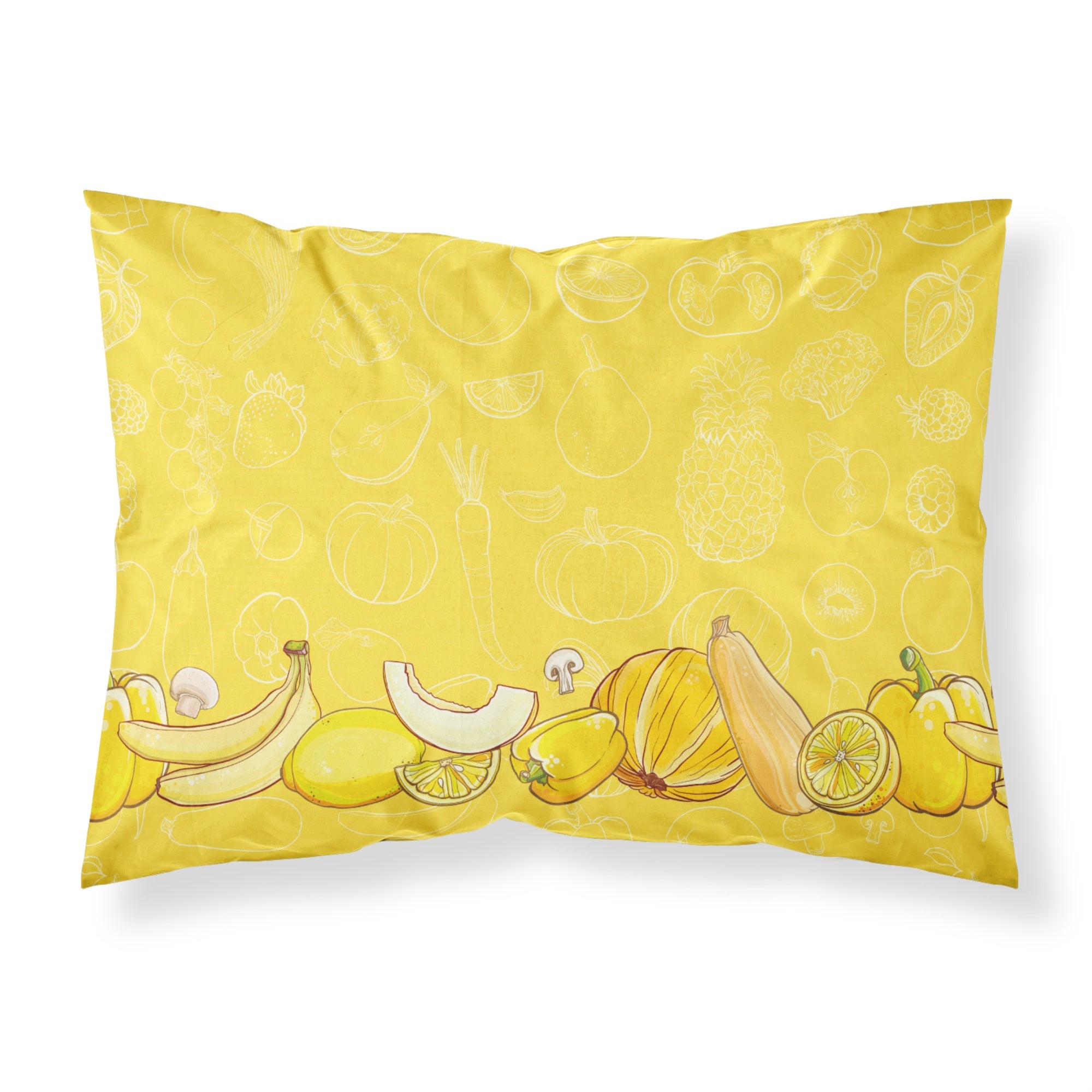 'Caroline'S Treasures Fruits And Vegetables In Yellow Pillowcase, Standard, Multicolor'