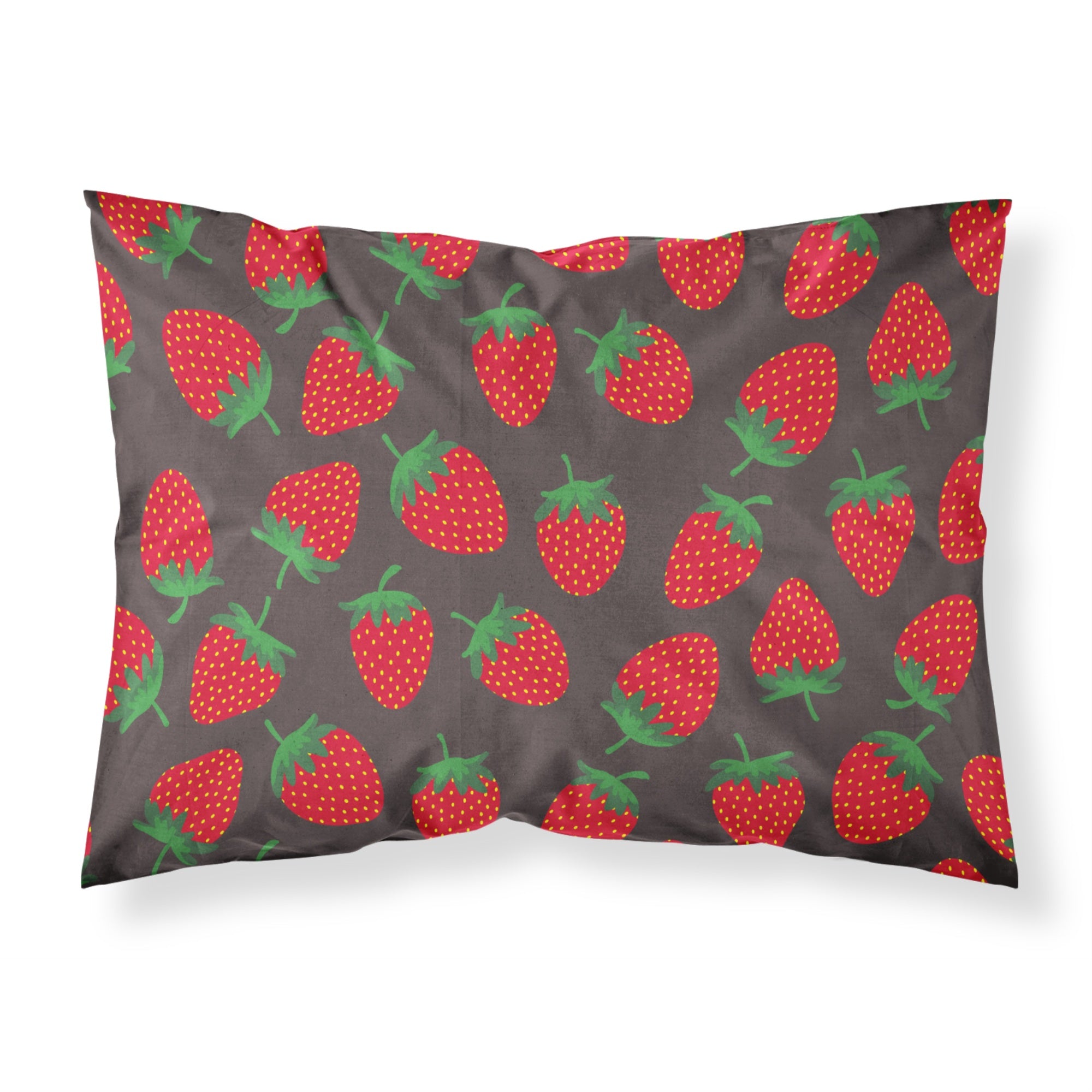 'Caroline'S Treasures Strawberries On Gray Printed, Polyester, 250 Thread Count, Envelope Closure Pillowcase, Standard, Multico